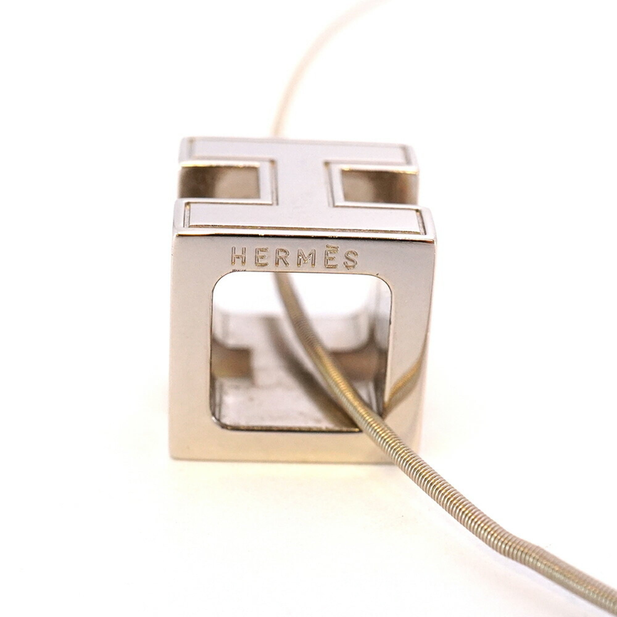 Hermes Necklace, Carage d'Ash Metal, Silver, Orange, Women's