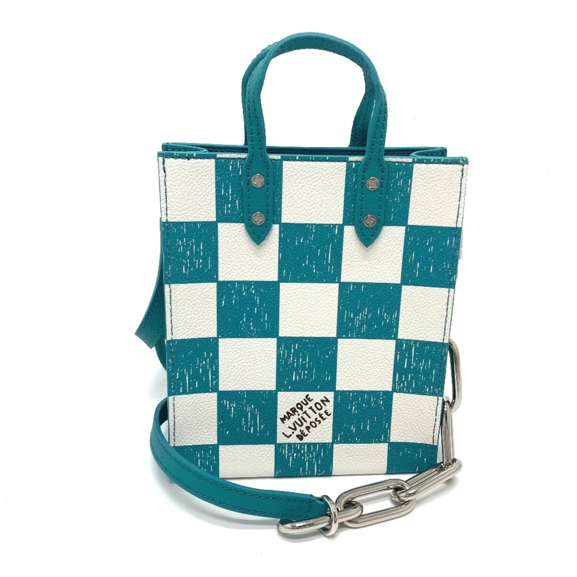 LOUIS VUITTON N60495 Damier Checkerboard Sac Plat XS Shoulder Bag Leather Women's Turquoise Blue E-220413-6 — New - Store Return