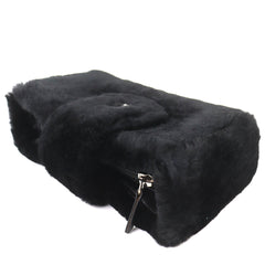 CHANEL Vintage Coco Mark Leather and Orilag Fur Pouch, Black with Silver Hardware, Comes Box, Made in Italy, Women's — Like New