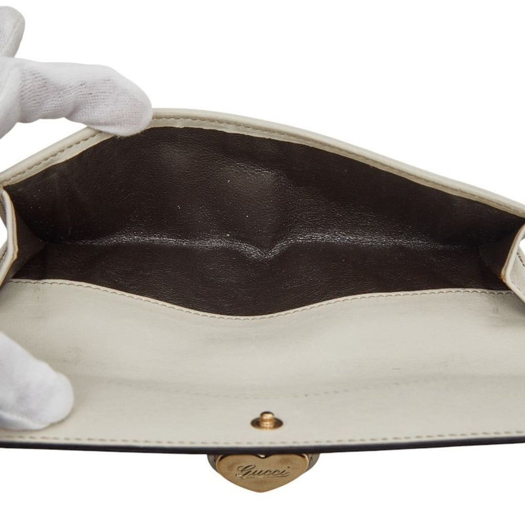 Gucci GG Canvas Heart Long Wallet 203550 Beige White Leather Women's GUCCI