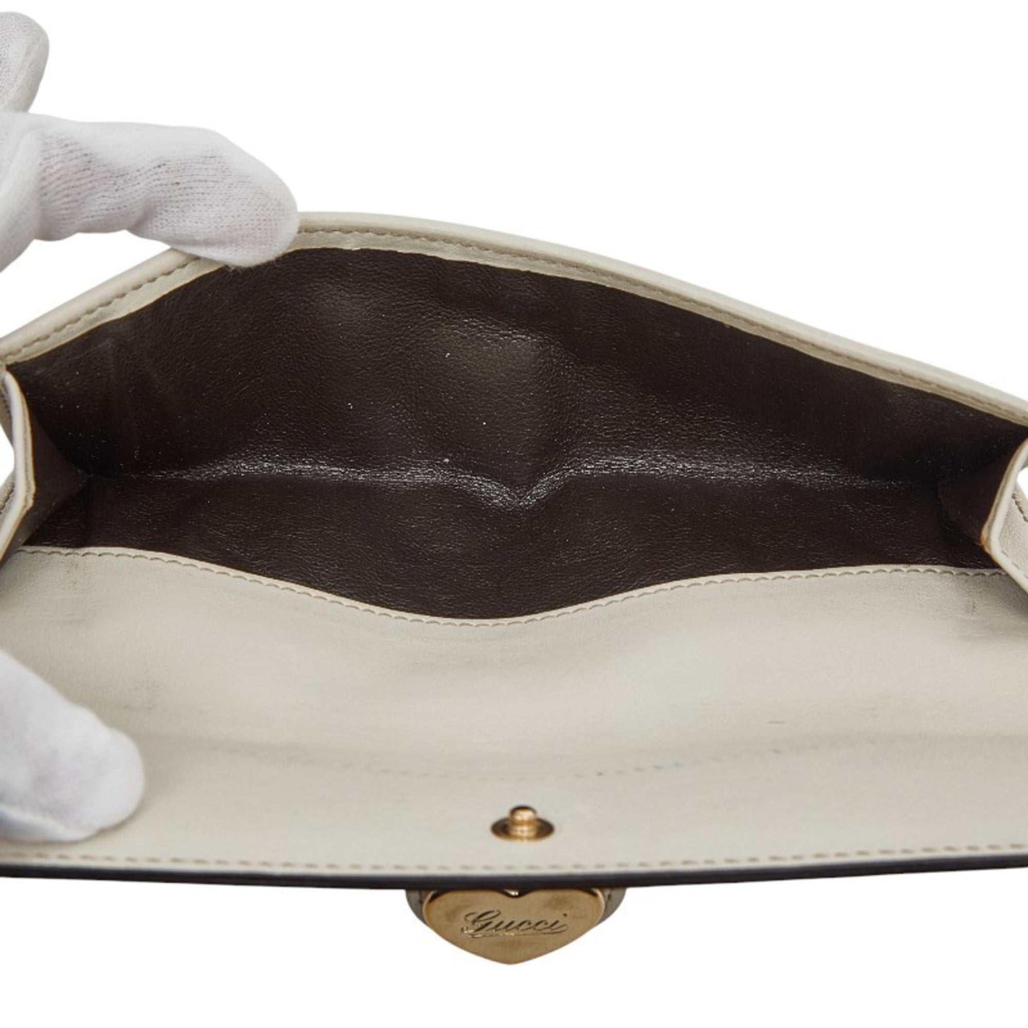 Gucci GG Canvas Heart Long Wallet 203550 Beige White Leather Women's GUCCI