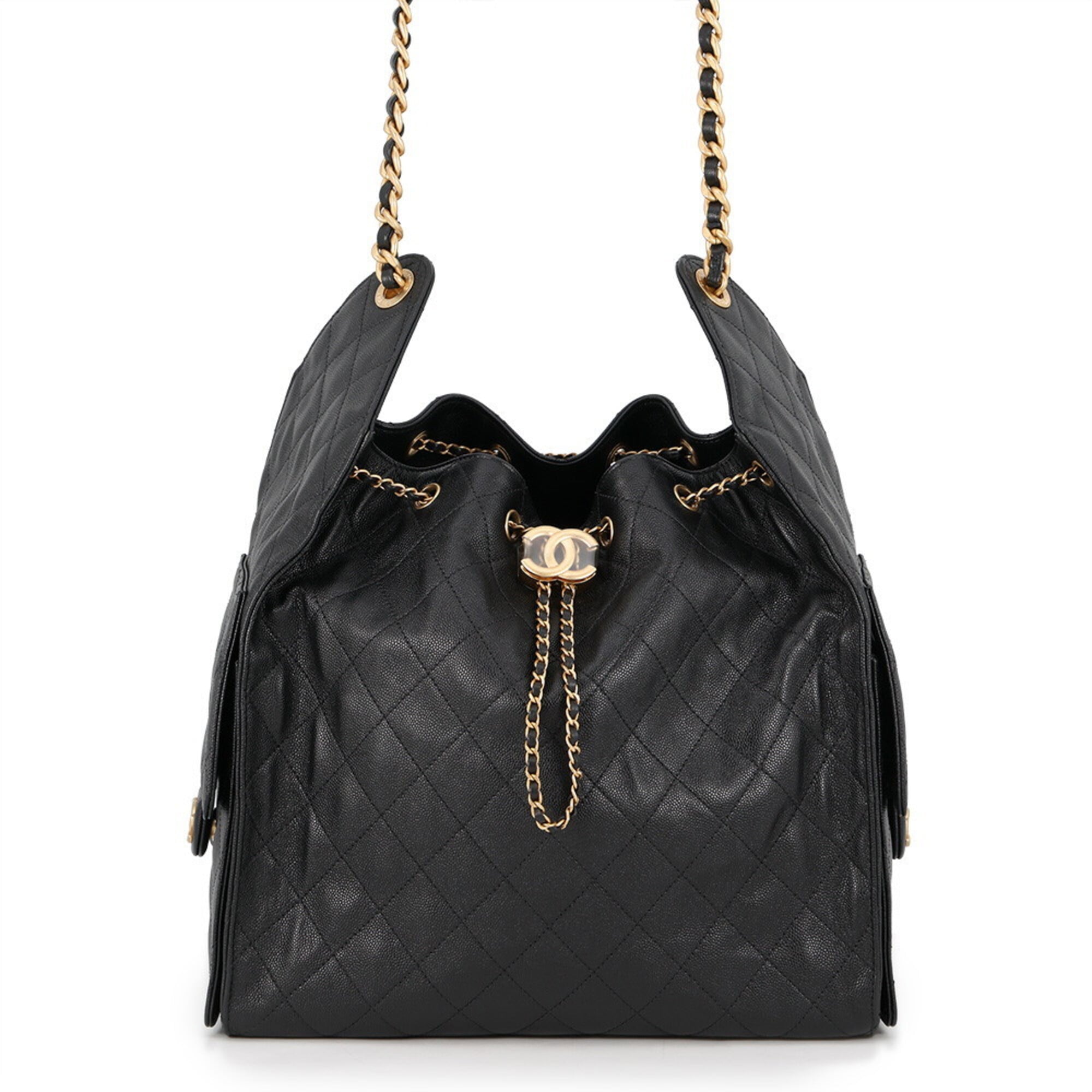 Chanel Chain Shoulder Bag CHANEL25 Medium Coco Mark Matelassé Caviar Skin AS5311 CHANEL Black Handbag Women's — Like New