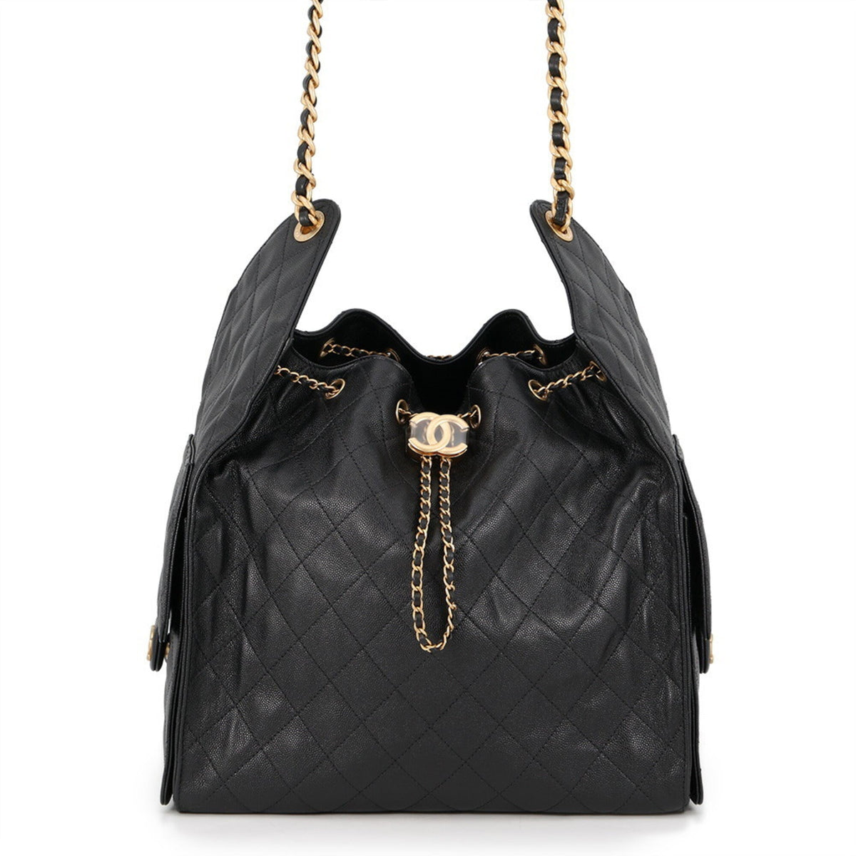 Chanel Chain Shoulder Bag CHANEL25 Medium Coco Mark Matelassé Caviar Skin AS5311 CHANEL Black Handbag Women's — Like New