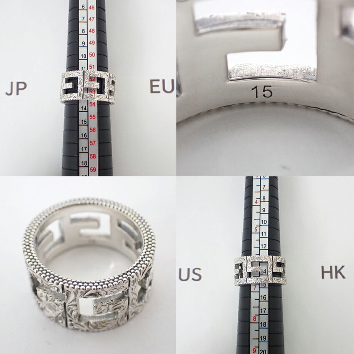 GUCCI SV925 Arabesque Square G Wide Ring, Size 12.5