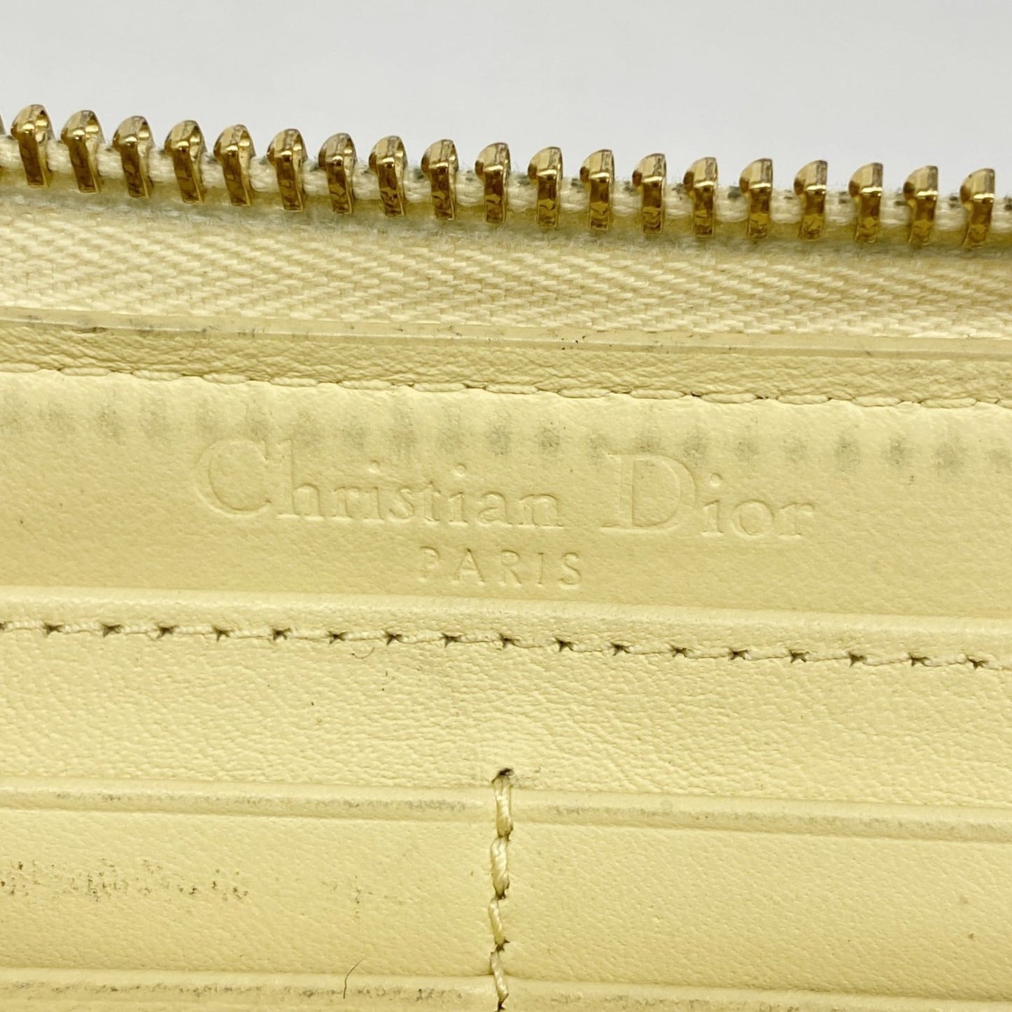 Christian Dior Cannage Enamel Long Wallet, Yellow, Women's