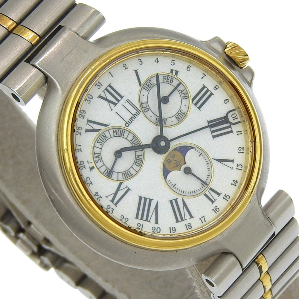 Dunhill Millennium Watch, Moon Phase, Stainless Steel x Gold Plated, Quartz, Multi-Hand Analog, White Dial, Boys' Size — Good