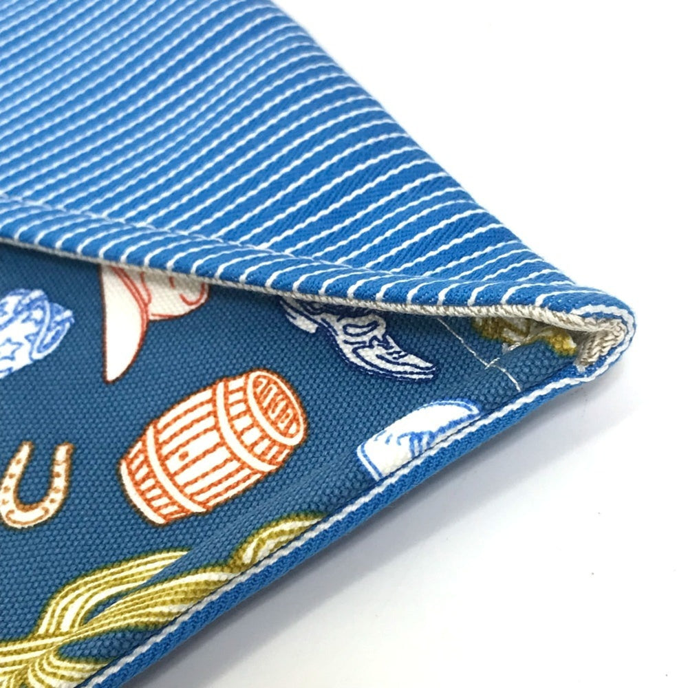 HERMES Hermes Flat Western Company GM Case Pouch Cotton Women's Blue E-230927-3 — New - Store Return