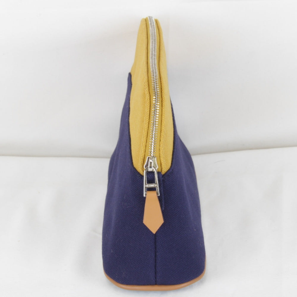 HERMES Bolide Mini Pouch, Cotton, Ochre x Navy, Women's — Like New
