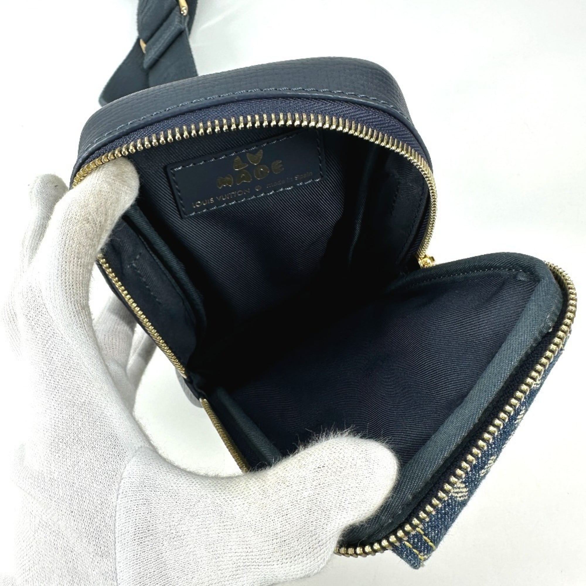 LOUIS VUITTON M81060 Monogram Denim NIGO Collaboration Double Phone Pouch Bag Pochette Crossbody Shoulder Leather Men's Women's Blue — Like New
