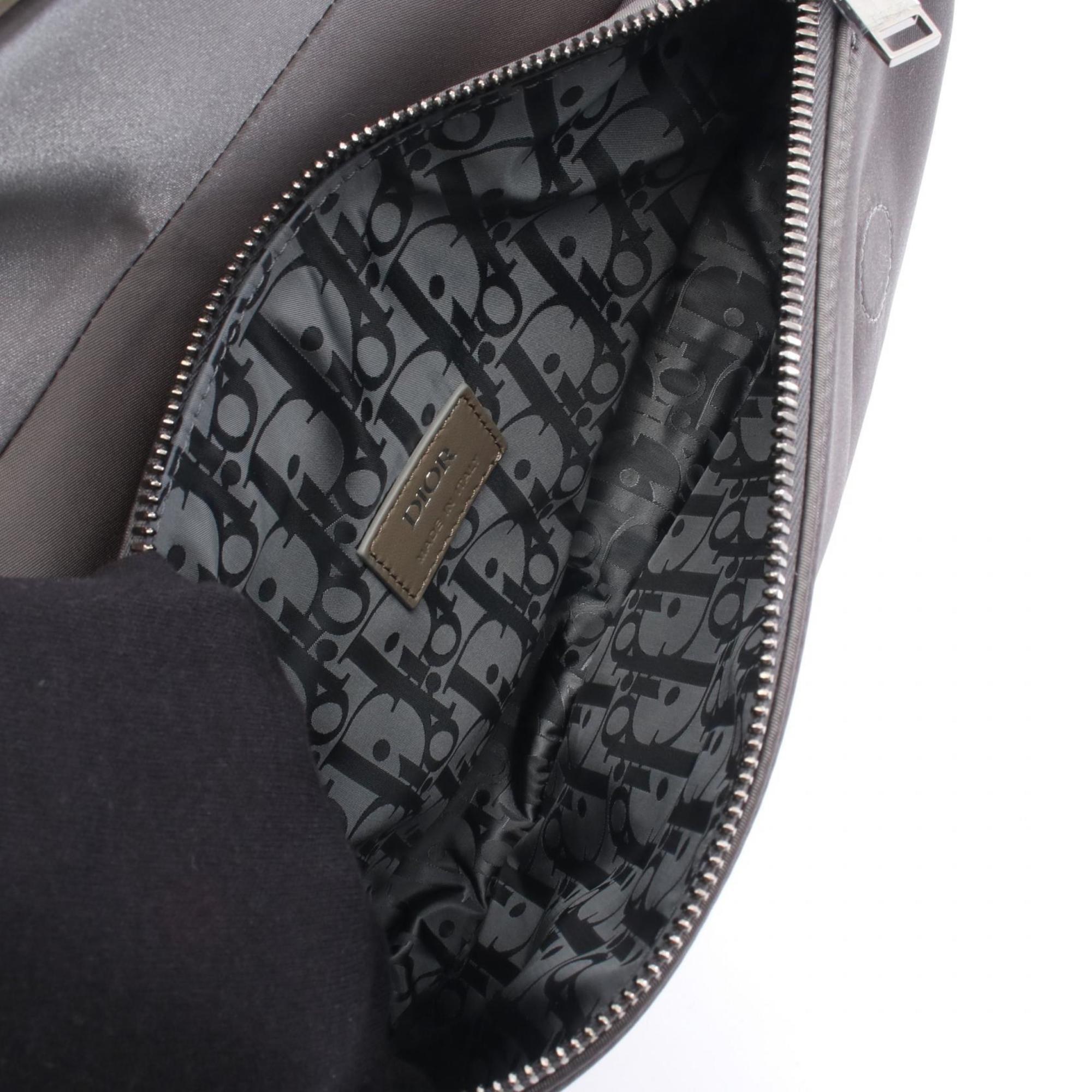 Christian Dior Dior SADDLE Saddle Bag, Waist Body Handbag, Nylon, Leather, Mesh, Rubber, Men's, Gray, Beige