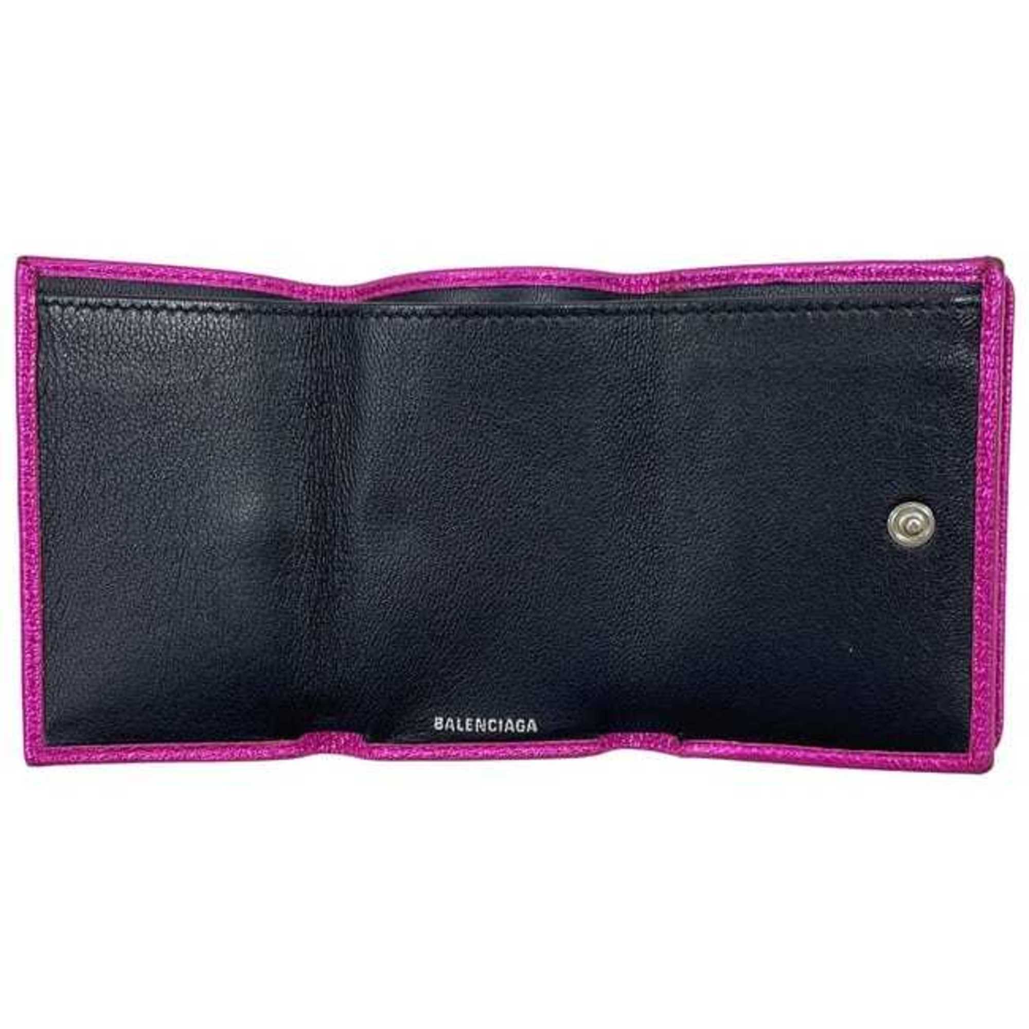 Balenciaga Tri-fold Wallet ec-24584 Pink Everyday 551921 5660 X 527538 Leather BALENCIAGA Compact Mini Folding Men's Women's Metallic