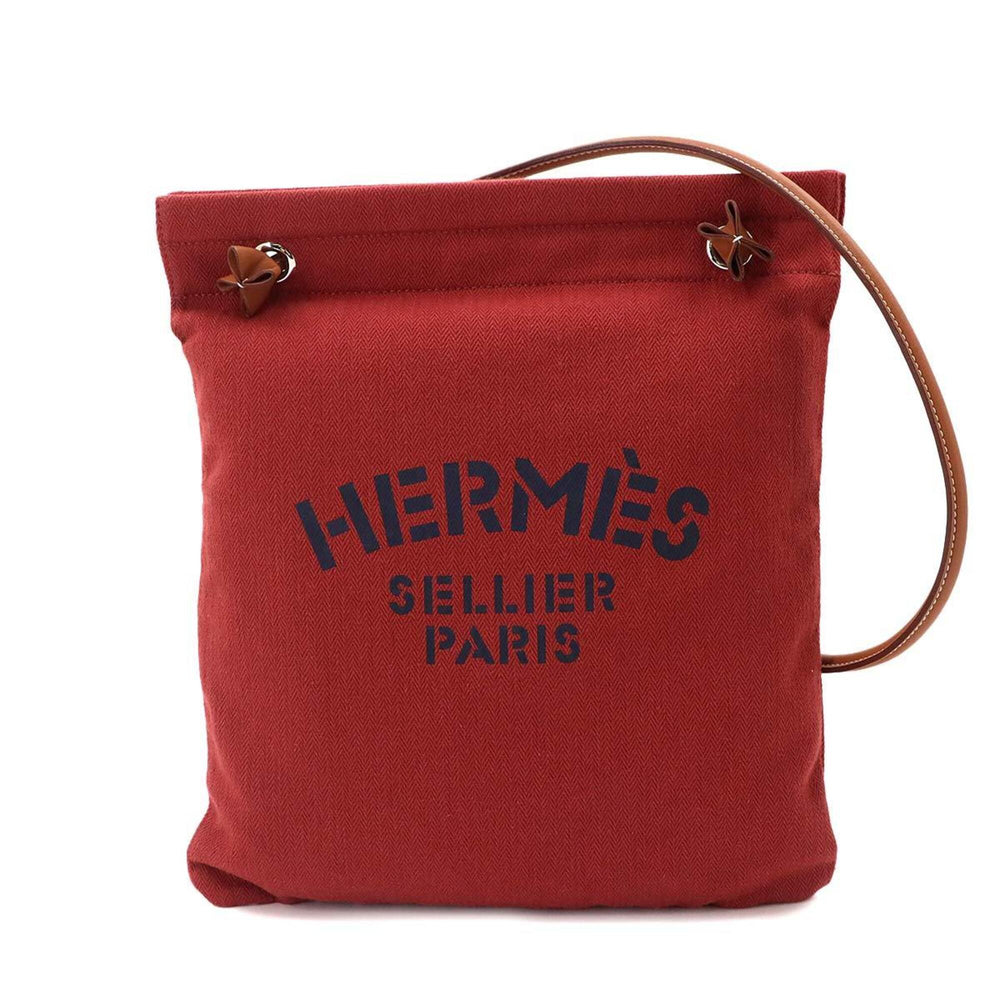 Hermes Sac Aline MM Shoulder Handbag, Toile Chevron Swift Leather, Rouge H Gold, B Stamp — Like New