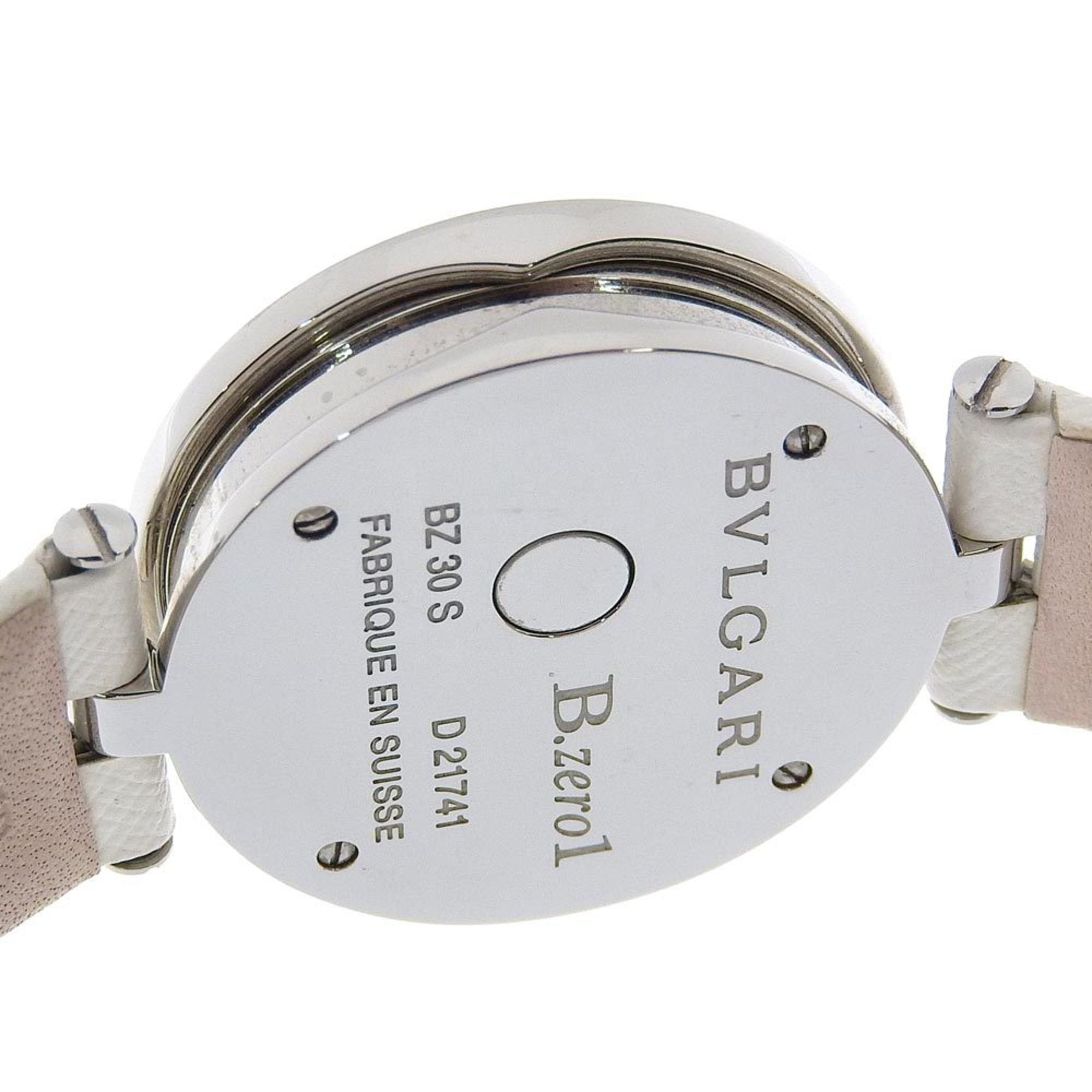 BVLGARI B-zero1 Watch BZ30FDSL Stainless Steel x Leather Flower Quartz Analog Display White Shell Dial Women's — Very Good