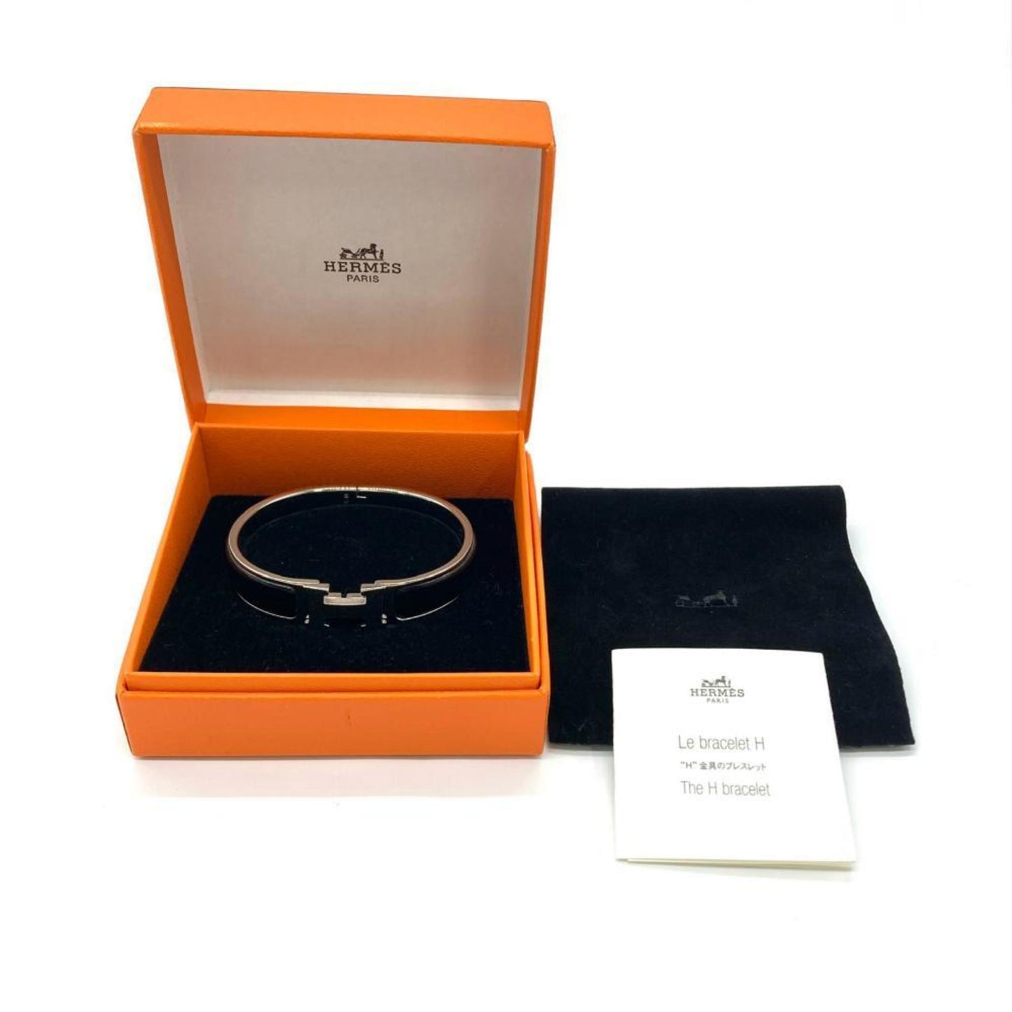 Hermes HERMES H Click Silver Bangle Cuff Enamel Black D Engraved