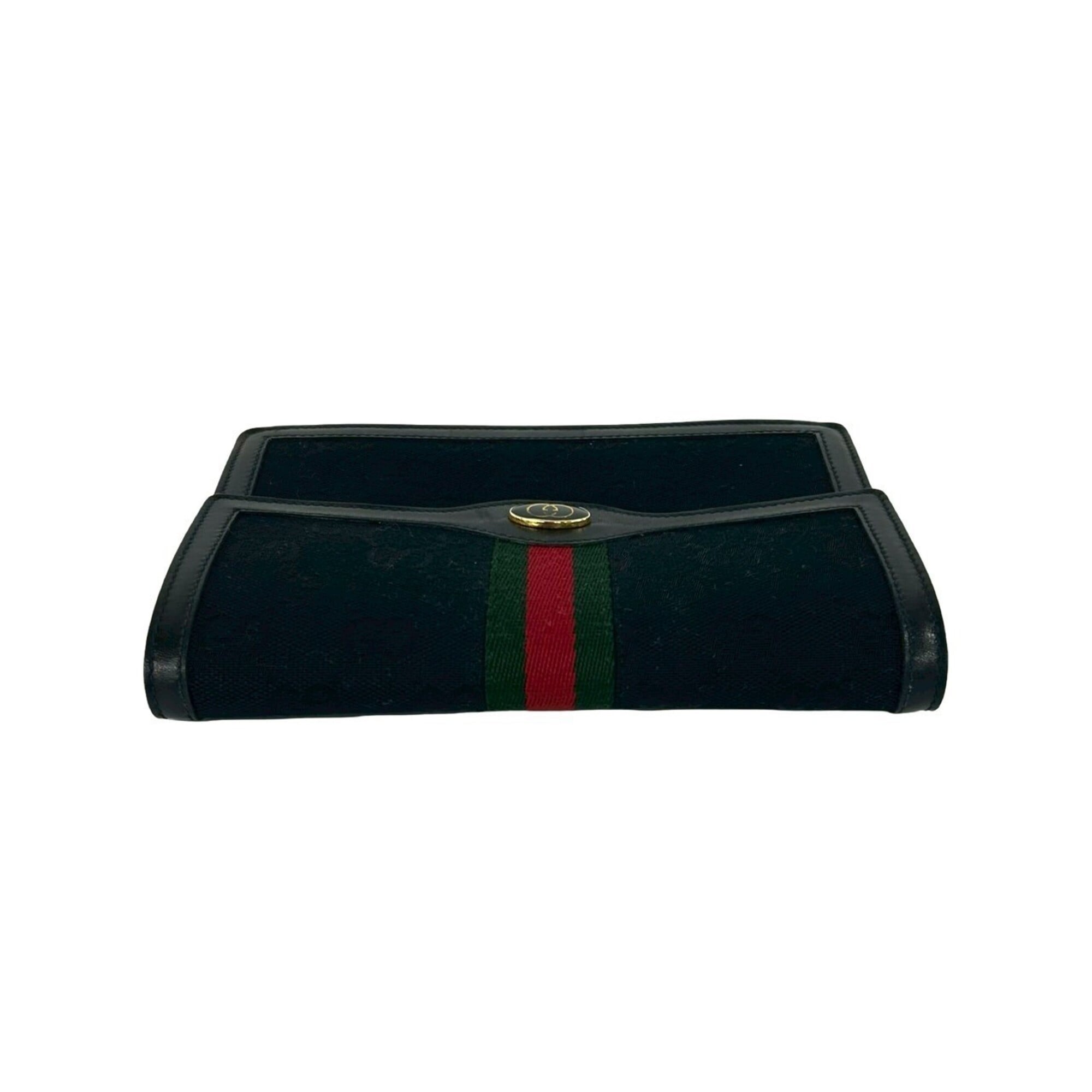 GUCCI Vintage GG Logo Hardware Sherry Line Canvas Leather Pouch Black 79409 — Like New