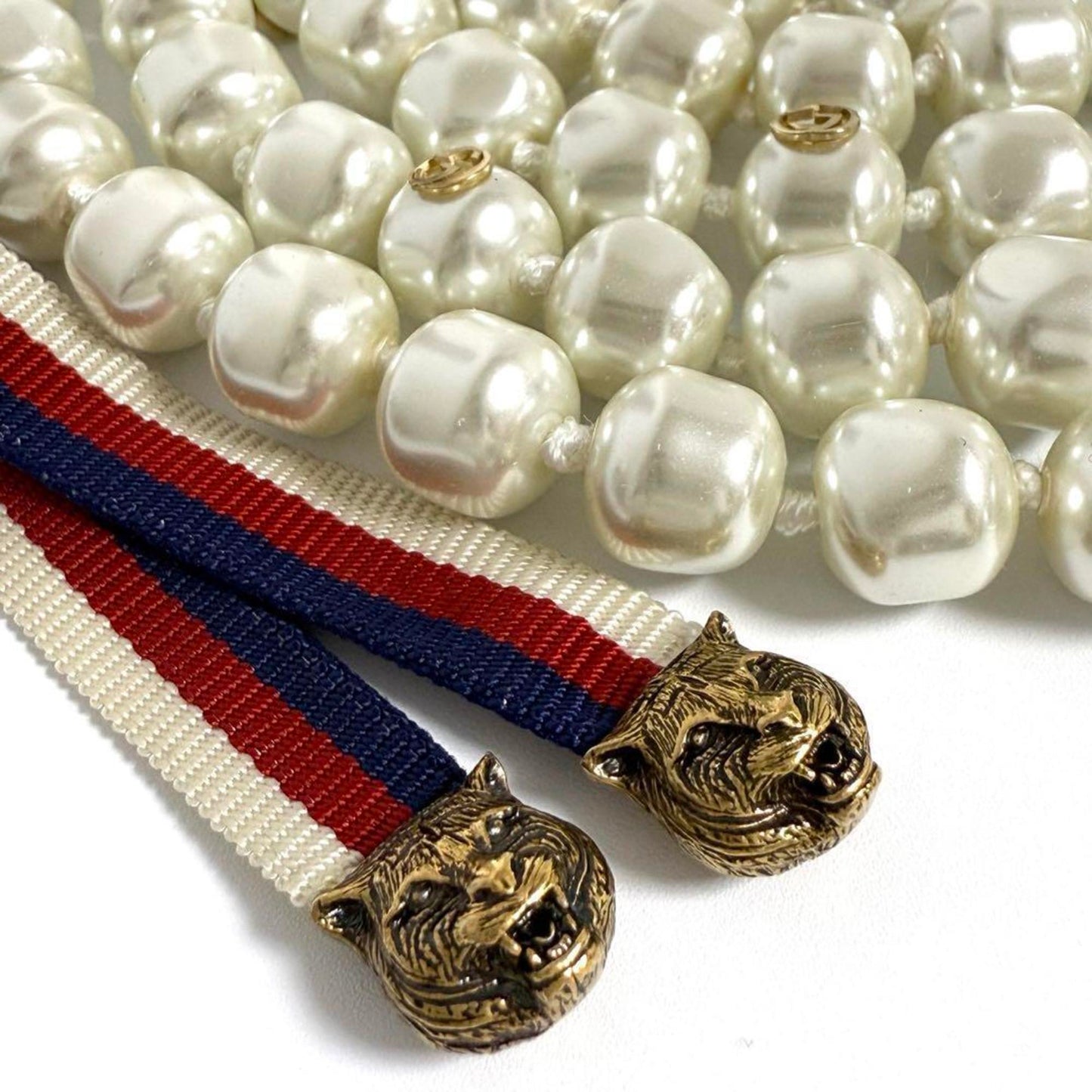 Gucci Women's Long Faux Pearl Tiger Head Necklace