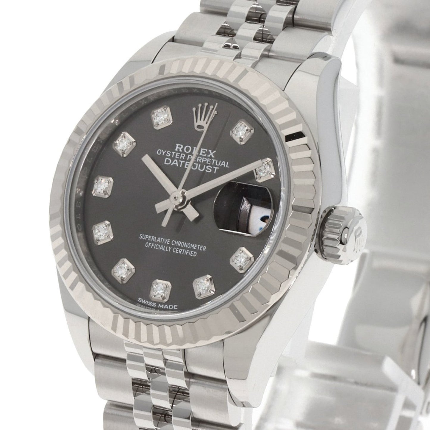 Rolex 279174G Datejust with 10 Diamonds, Dark Gray, Stainless Steel/SS/18K White Gold, Women's Watch