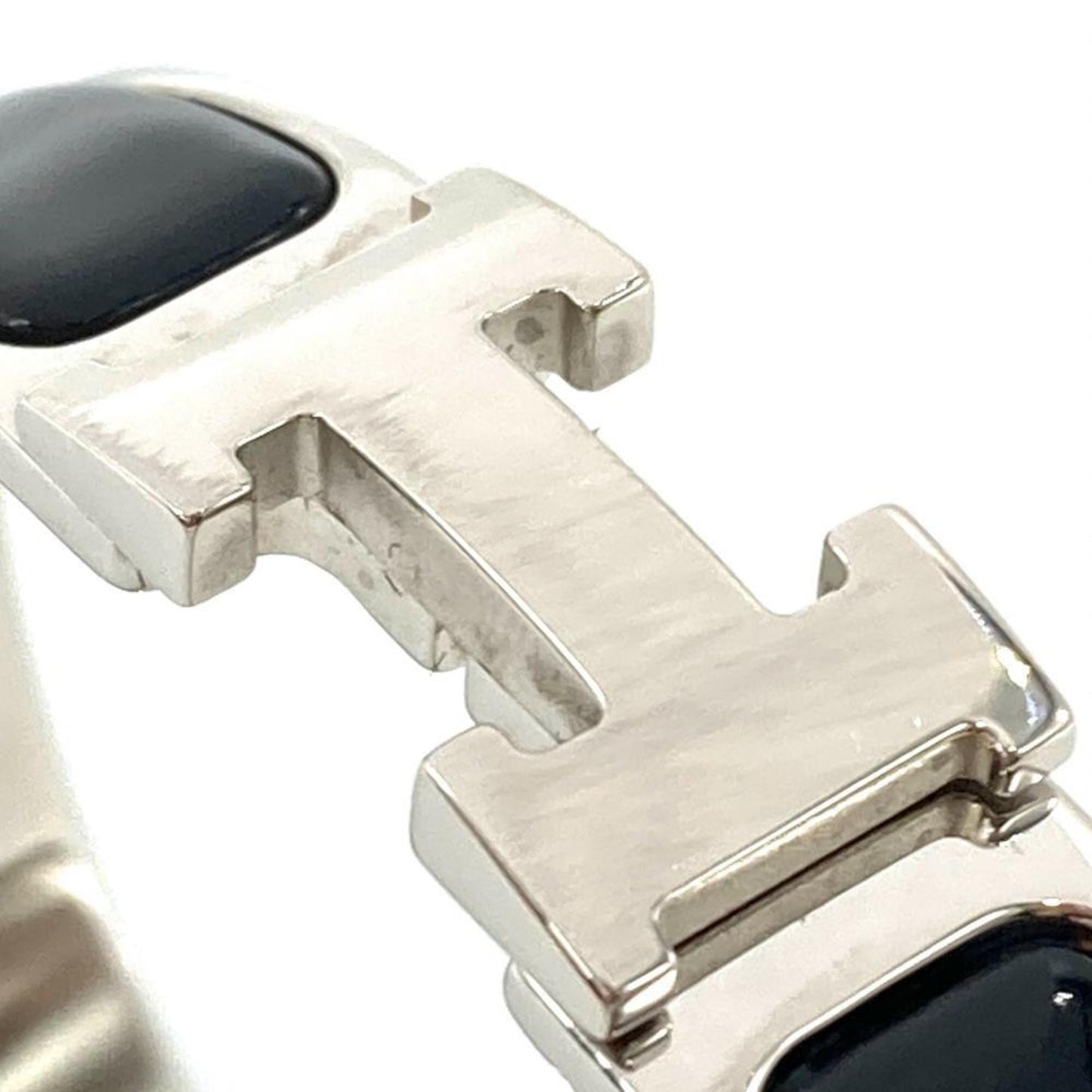 Hermes HERMES H Click Silver Bangle Cuff Enamel Black D Engraved