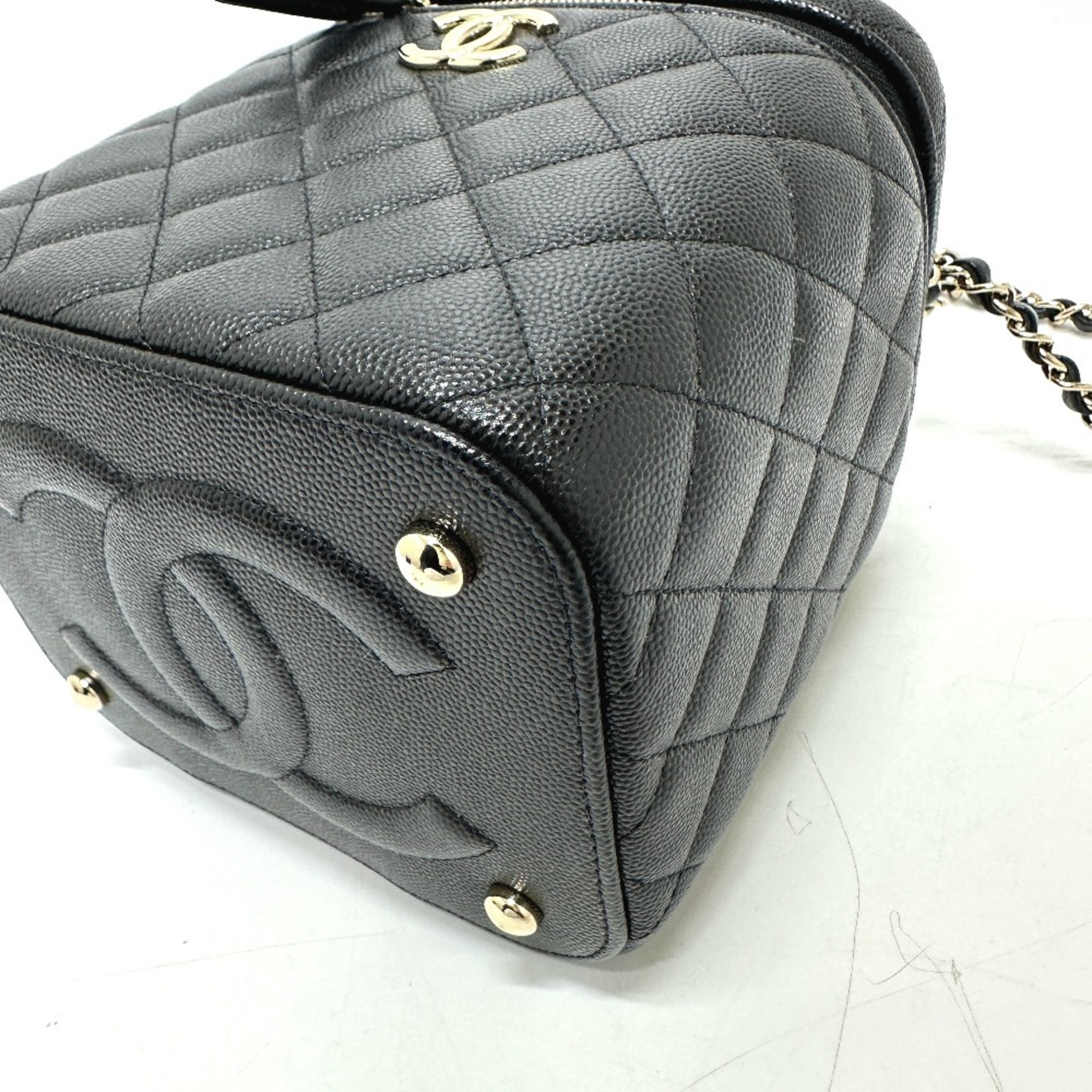 CHANEL AS2362 Coco Mark CC Matelasse Quilted Chain Bag Shoulder Handbag Vanity Caviar Skin Women's Black G-231125-90 — New - Store Return