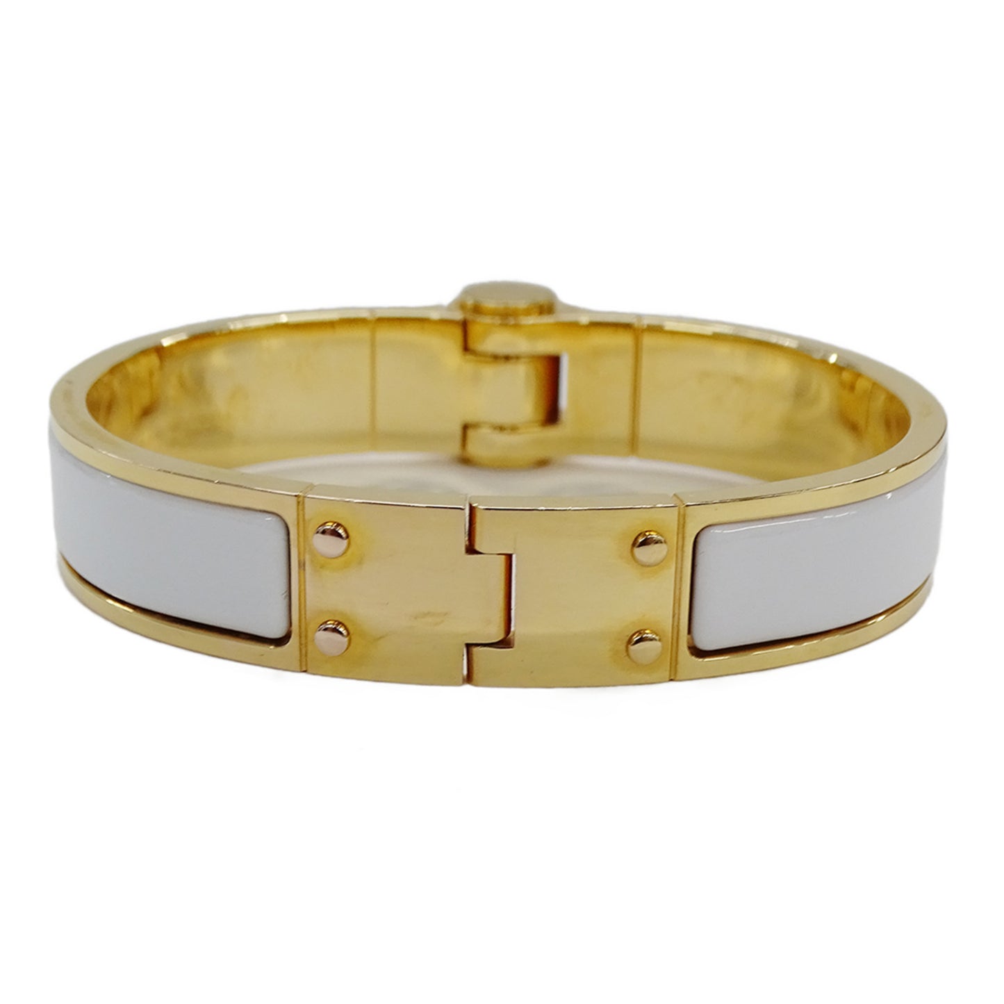 Hermes Hermès Charnière PM Bangle, Women's, GP Enamel, Gold, White