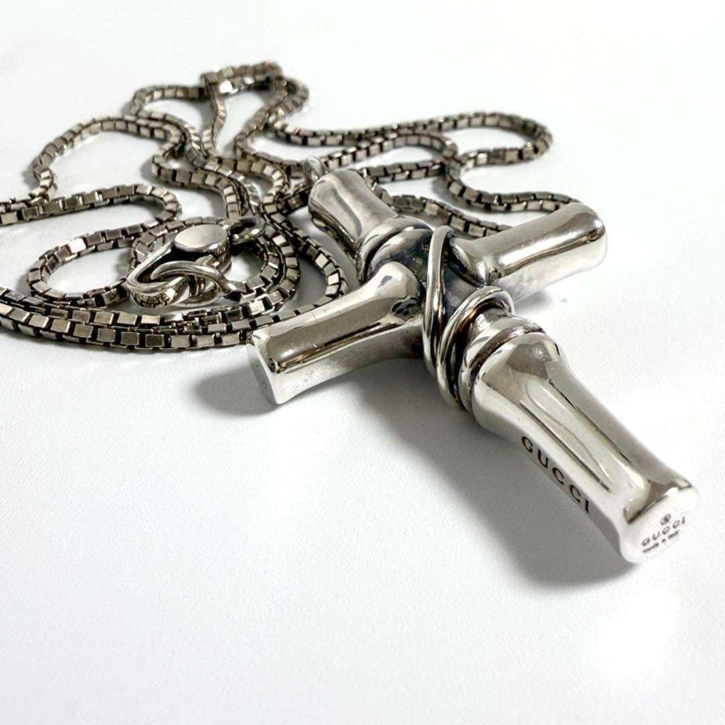 Gucci Men's Bamboo Cross Pendant Necklace Silver