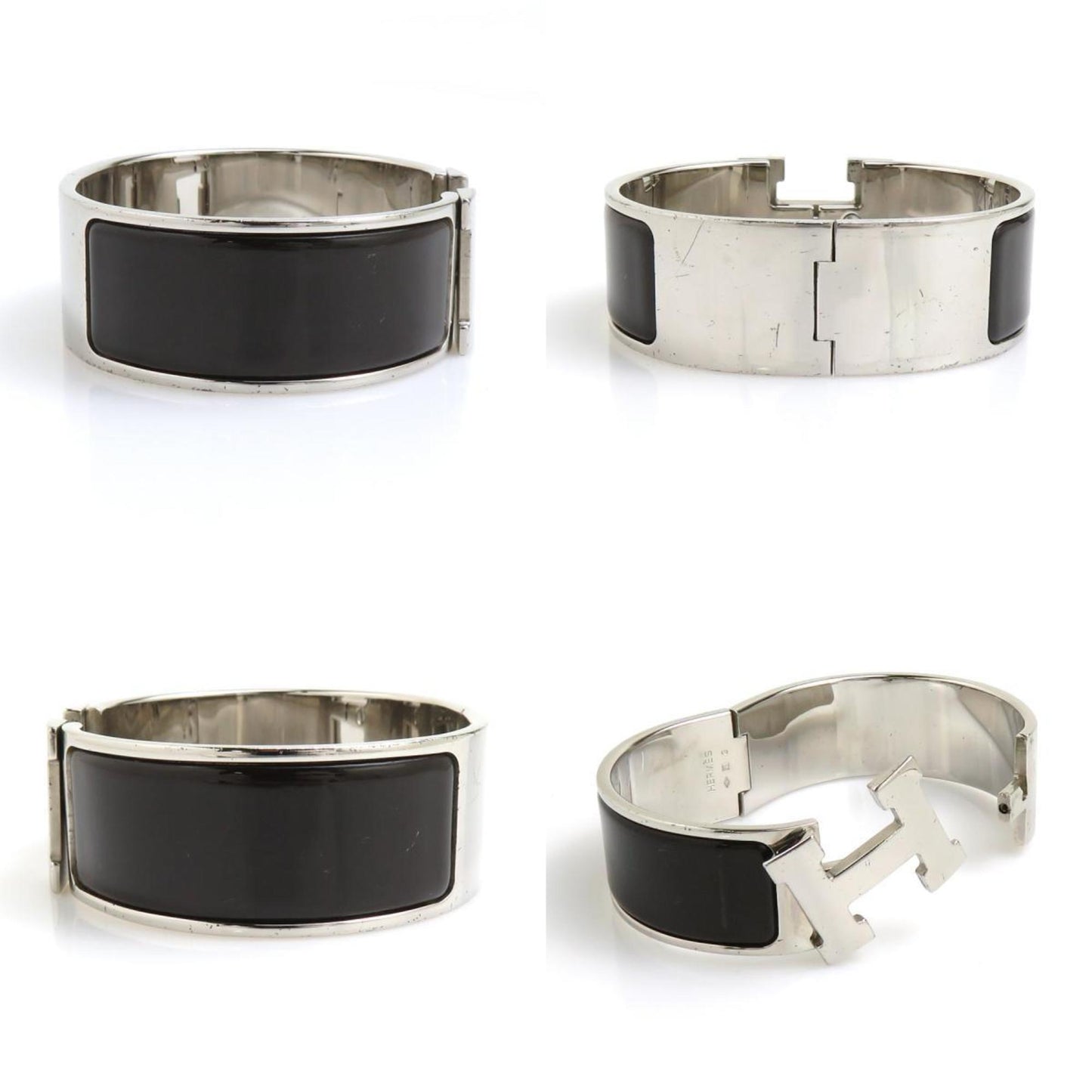 Hermes HERMES Bangle Bracelet Click Clack Metal Enamel Silver Dark Brown Women's e59745i