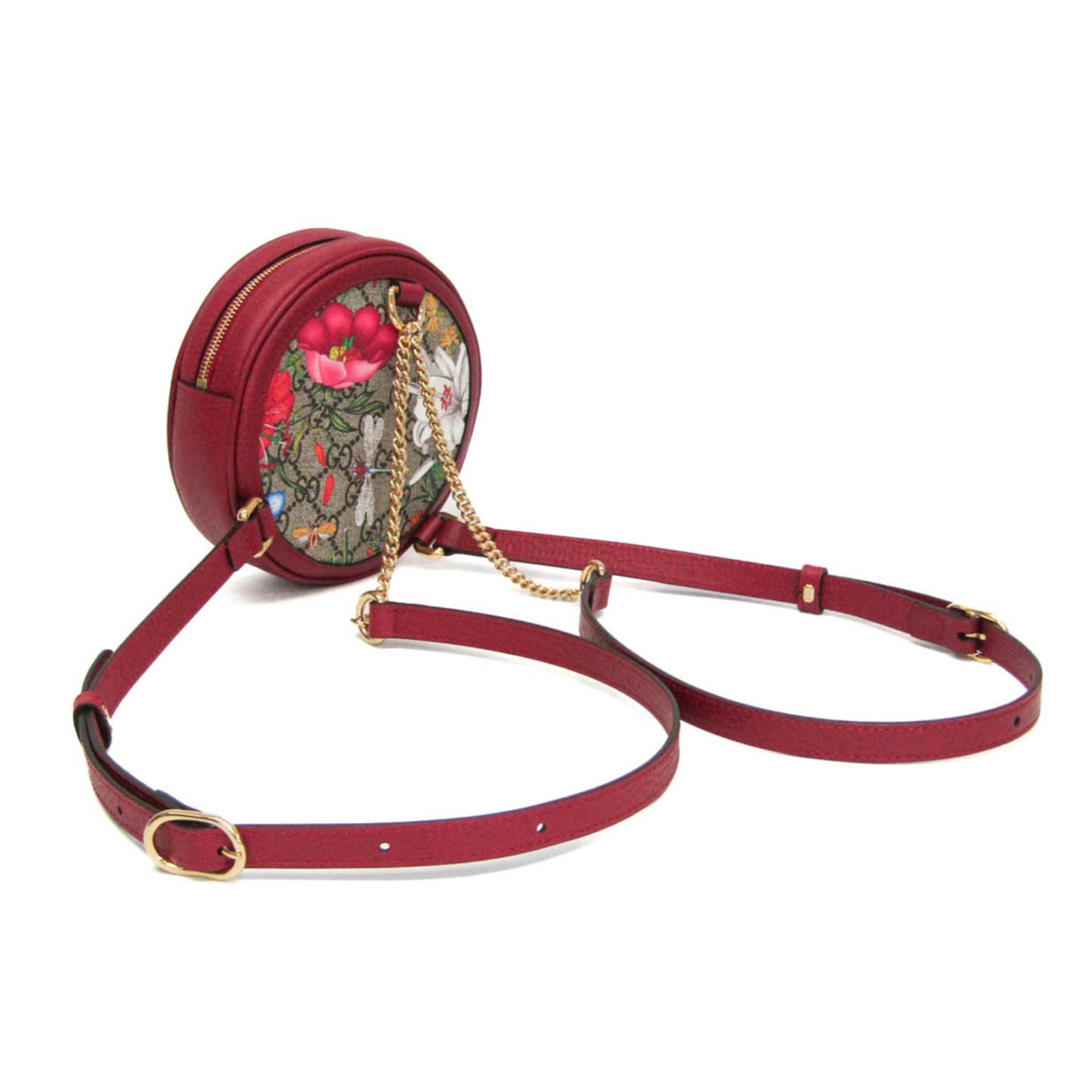 Gucci Ophidia GG Flora 598661 Women's Coated Canvas,Leather Backpack Beige,Red Color — Like New