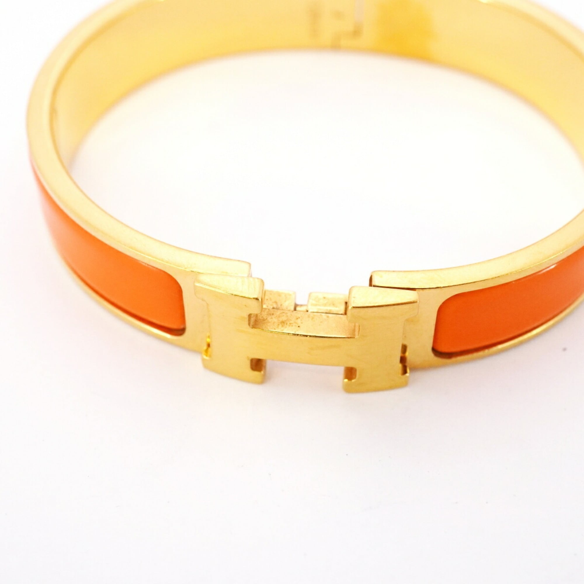 Hermes Click-Clack PM Bangle, GP Plated Gold, Orange, Women's