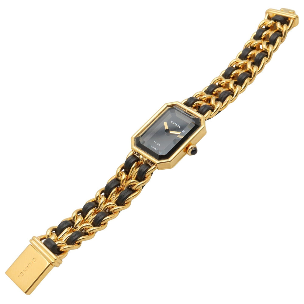 Chanel CHANEL Première S Watch, Gold Plated (GP), Leather Strap, Women's, Black, H0001 — Very Good