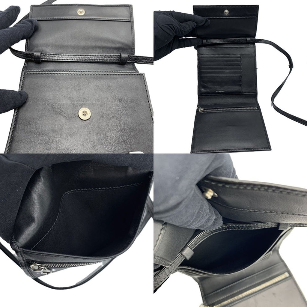 Balenciaga Shoulder Wallet Tri-fold Black Leather 580037 BALENCIAGA