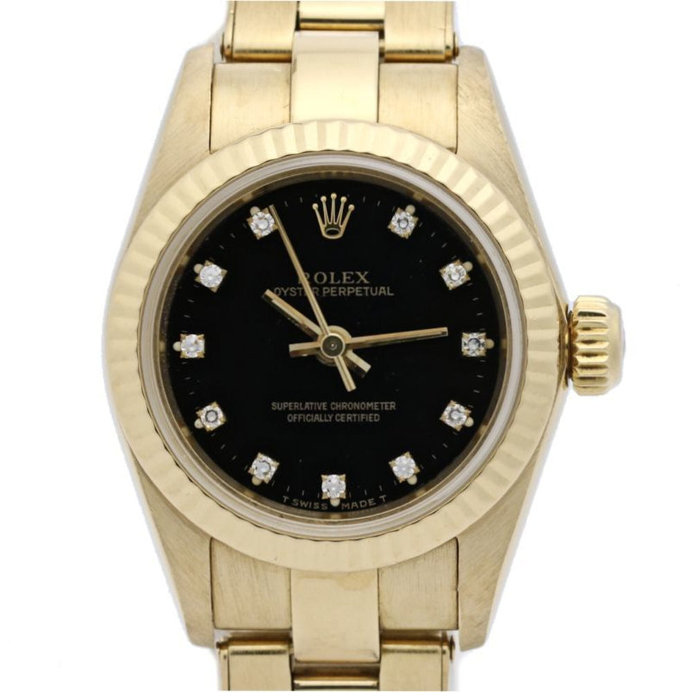 ROLEX Oyster Perpetual 11P Diamond 67198G Women's Watch 18K Yellow Gold 40582 — Good
