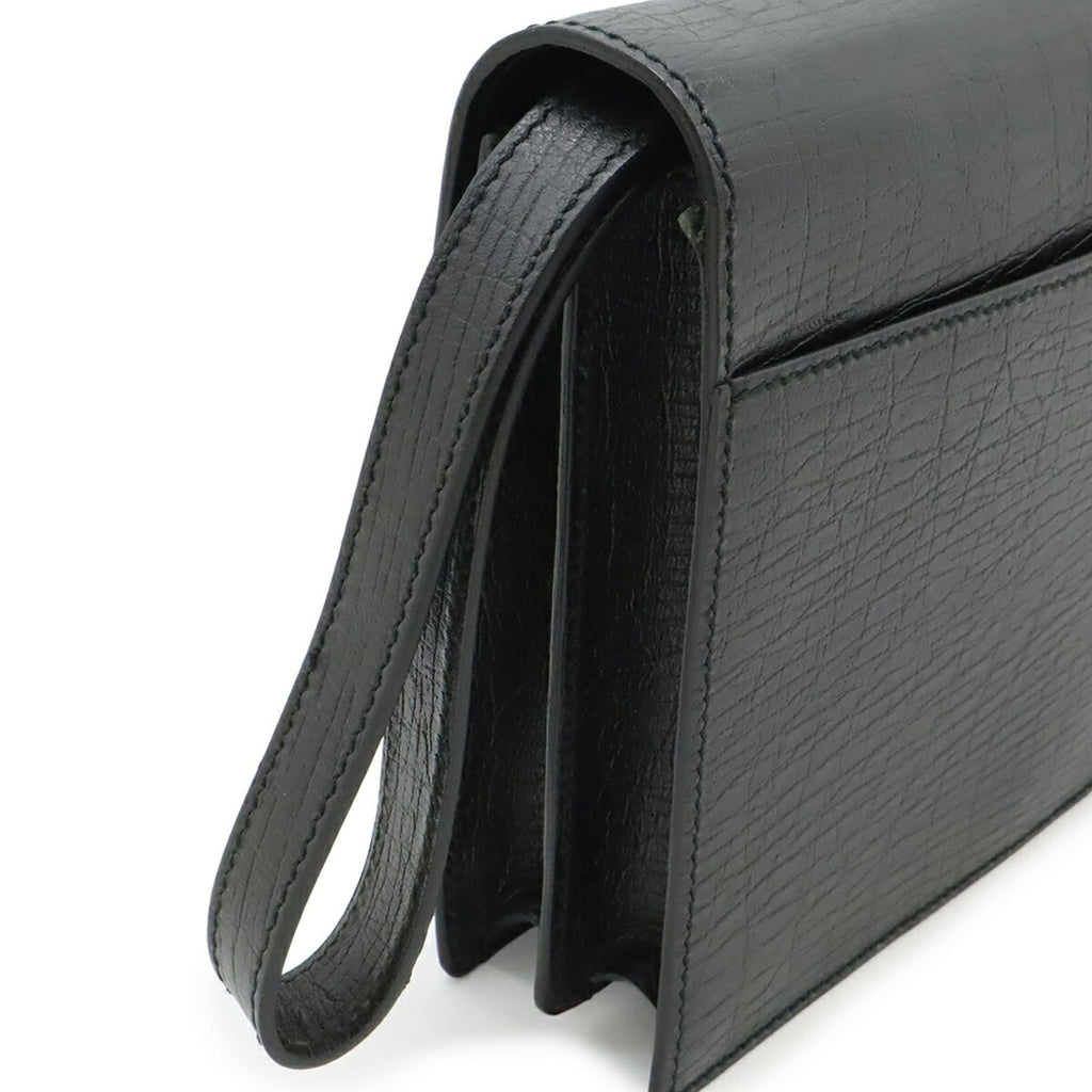 GUCCI Gucci Second Bag Clutch Embossed Leather Black 114686