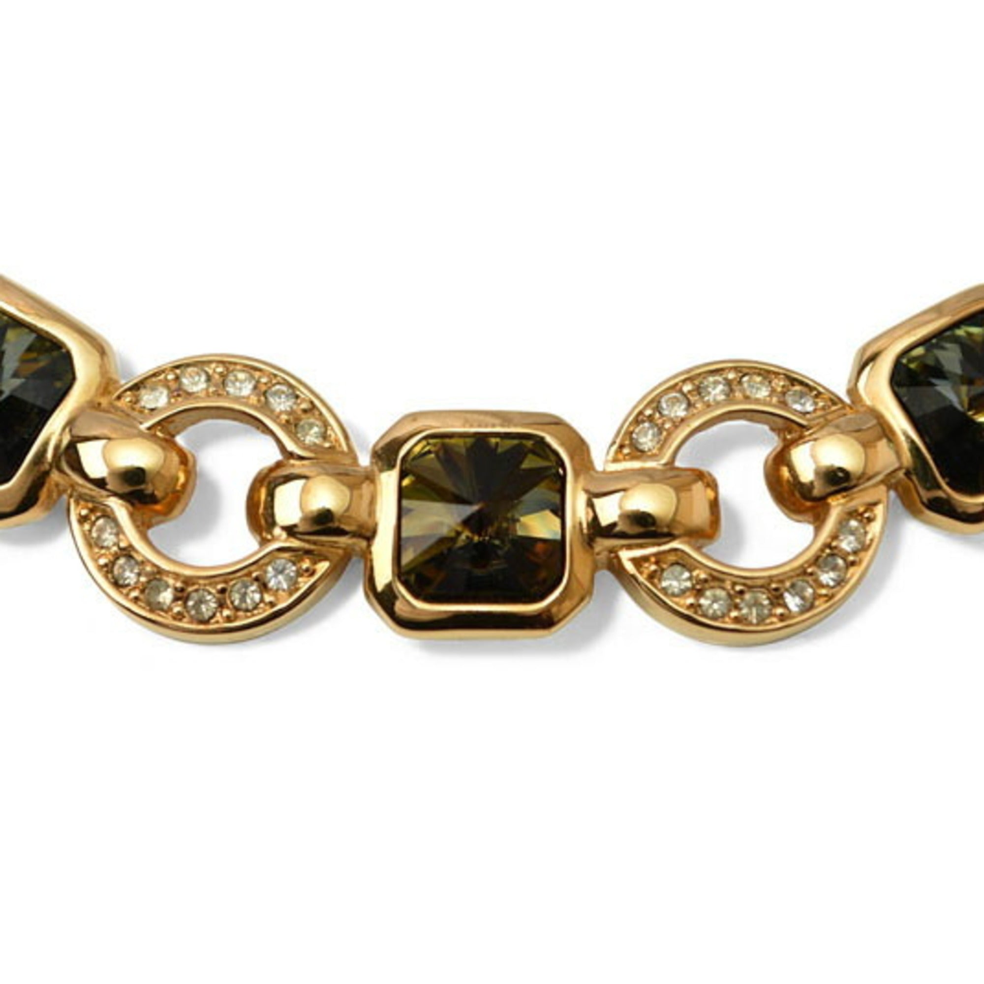 Christian Dior necklace with rhinestones in green and gold — Like New