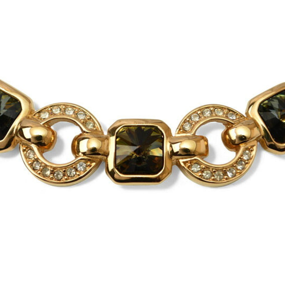 Christian Dior necklace with rhinestones in green and gold — Like New