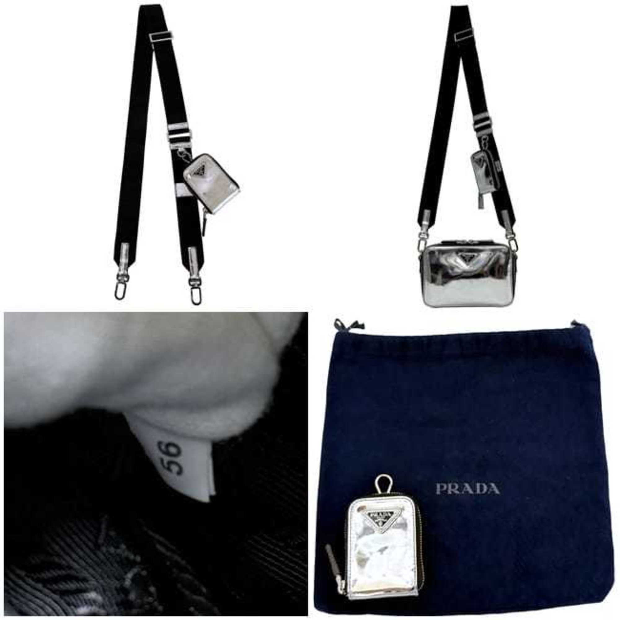 Prada Brick Shoulder Bag f-24855 Silver Black 2VH070 Leather 56 3 PRADA Crossbody Triangle Plate Men's Women's