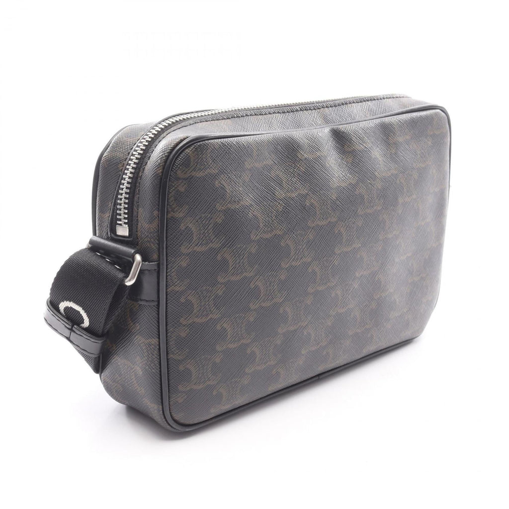 Celine Triomphe Medium Messenger Bag, Shoulder Coated Canvas and Leather, Men's Women's, Brown Black, 197202DND.38OS