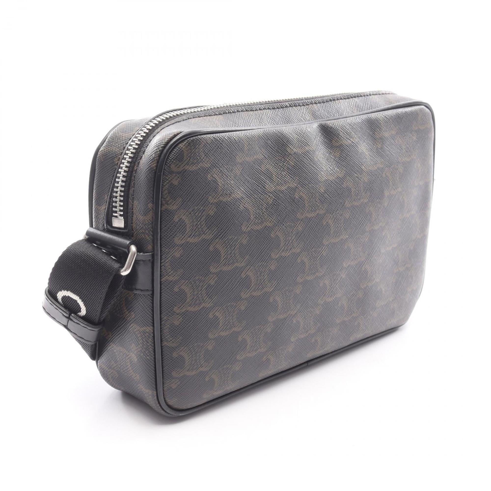 Celine Triomphe Medium Messenger Bag, Shoulder Coated Canvas and Leather, Men's Women's, Brown Black, 197202DND.38OS