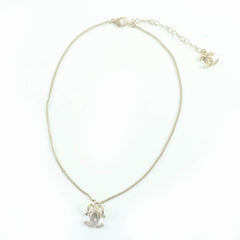 CHANEL B24K Coco Mark Ribbon Rhinestone Necklace, Champagne Gold, with Box, Made in Italy, Women's — Like New