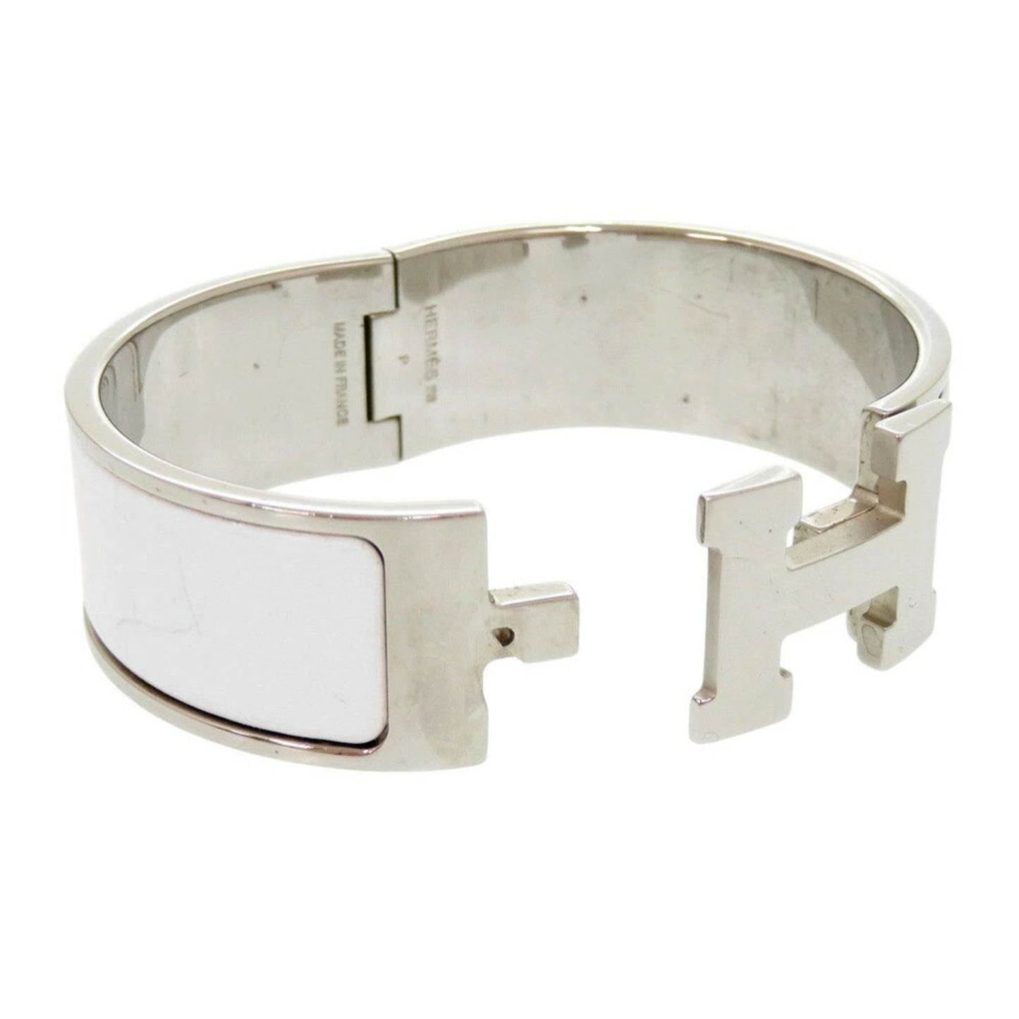 Hermes H motif Click Clack GM metal white silver P stamp (made in 2012) bracelet bangle 1053HERMES