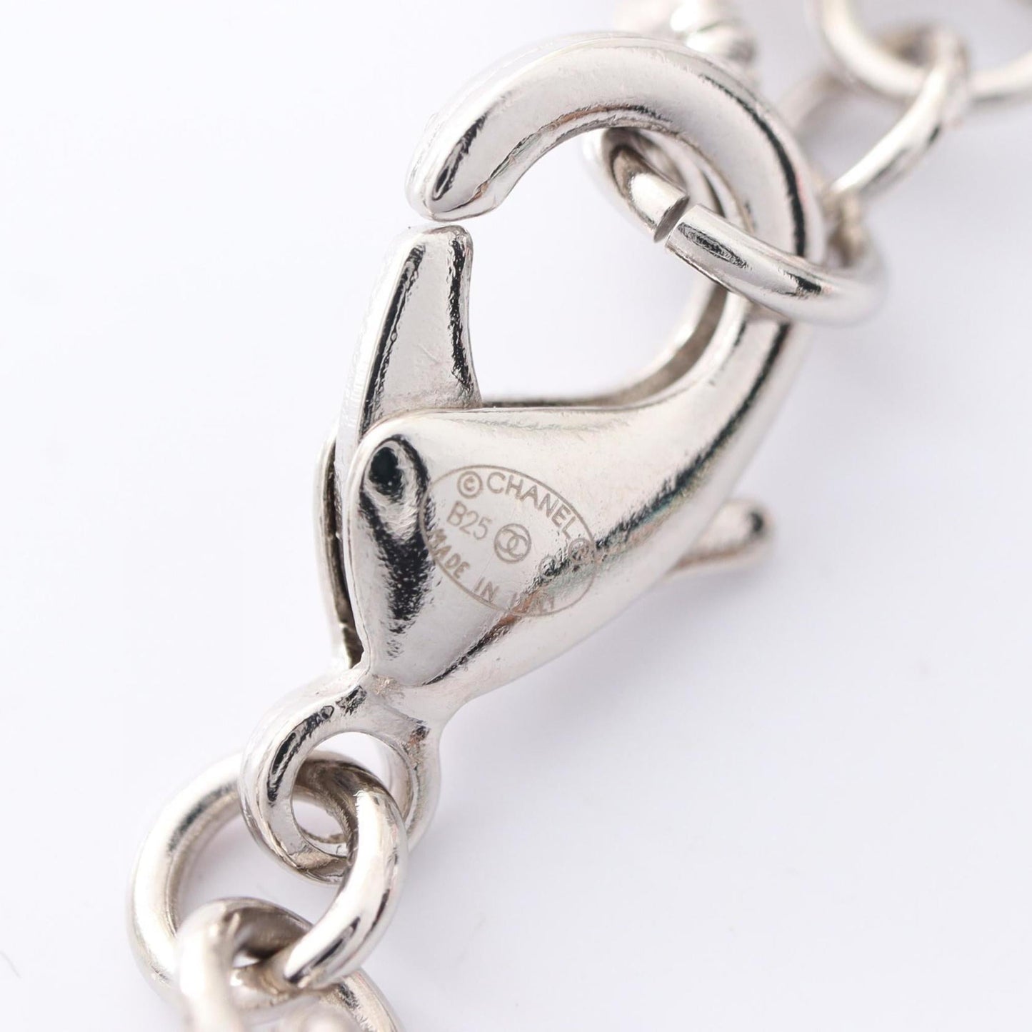 Chanel Coco Mark Necklace in Stainless Steel with Faux Pearls, Silver and White, ABE925B19296