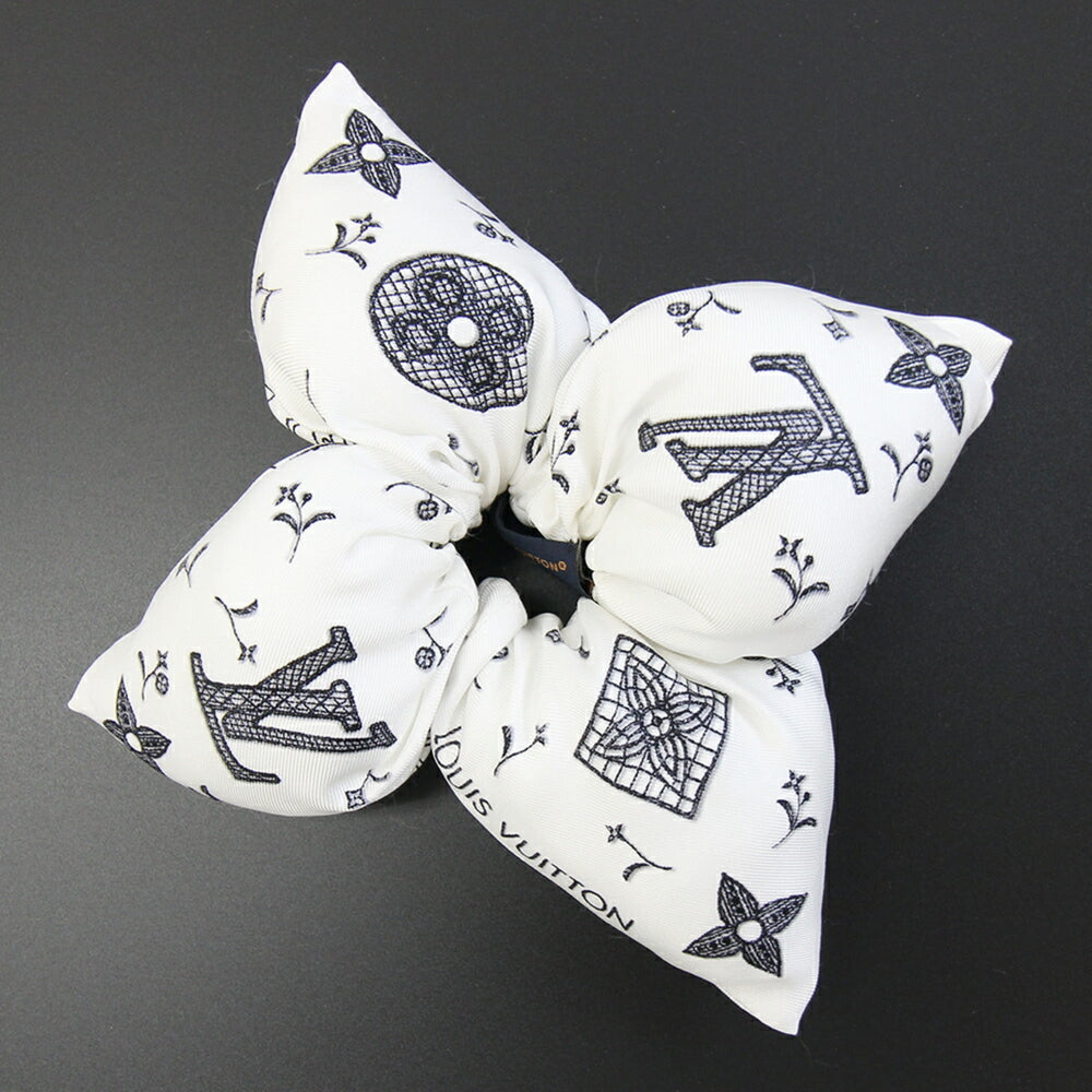 Louis Vuitton Fleur Piqué Scrunchie M96838 White 100% Silk Hair Clip LV Women's LOUIS VUITTON — Like New