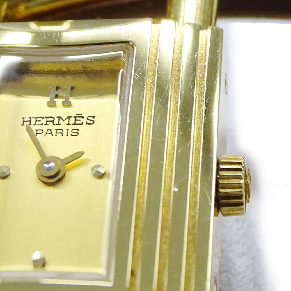 Hermes HERMES Women's Watch Brand Kelly Quartz QZ GP Leather KE1.201 Gold Brown ○Y — Good