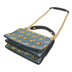 Fendi KAN I 8BT283 Women's Velvet,Leather Handbag,Shoulder Bag Light Blue,Navy,Yellow — Like New