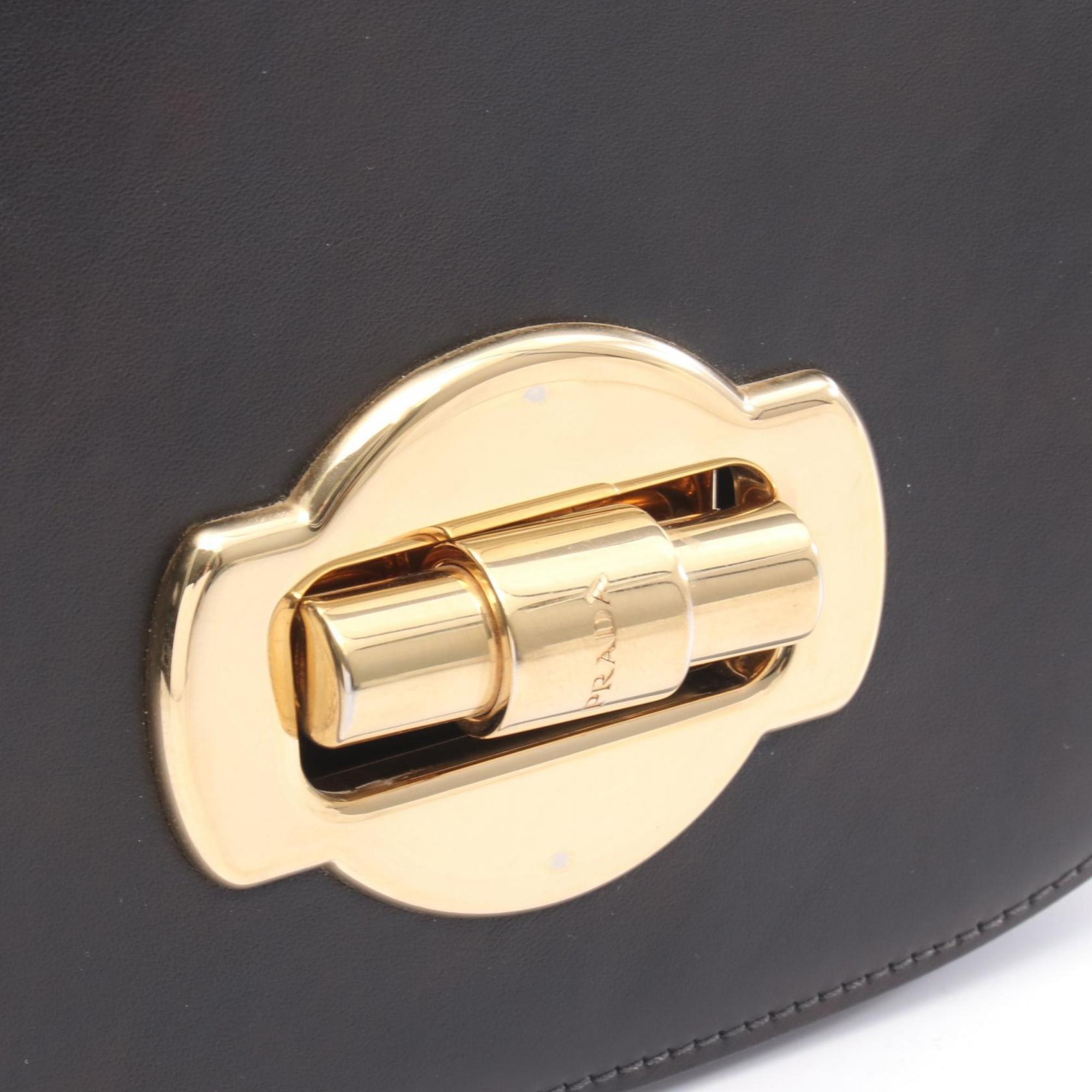 Prada Turnlock Shoulder Bag, Leather, Women's, Black