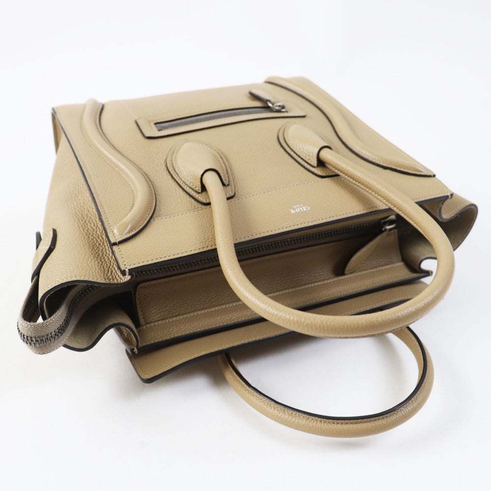 CELINE 18979 Luggage Micro Shopper Dune (Beige) Drummed Calfskin Handbag, Made in Italy, Women's — Like New