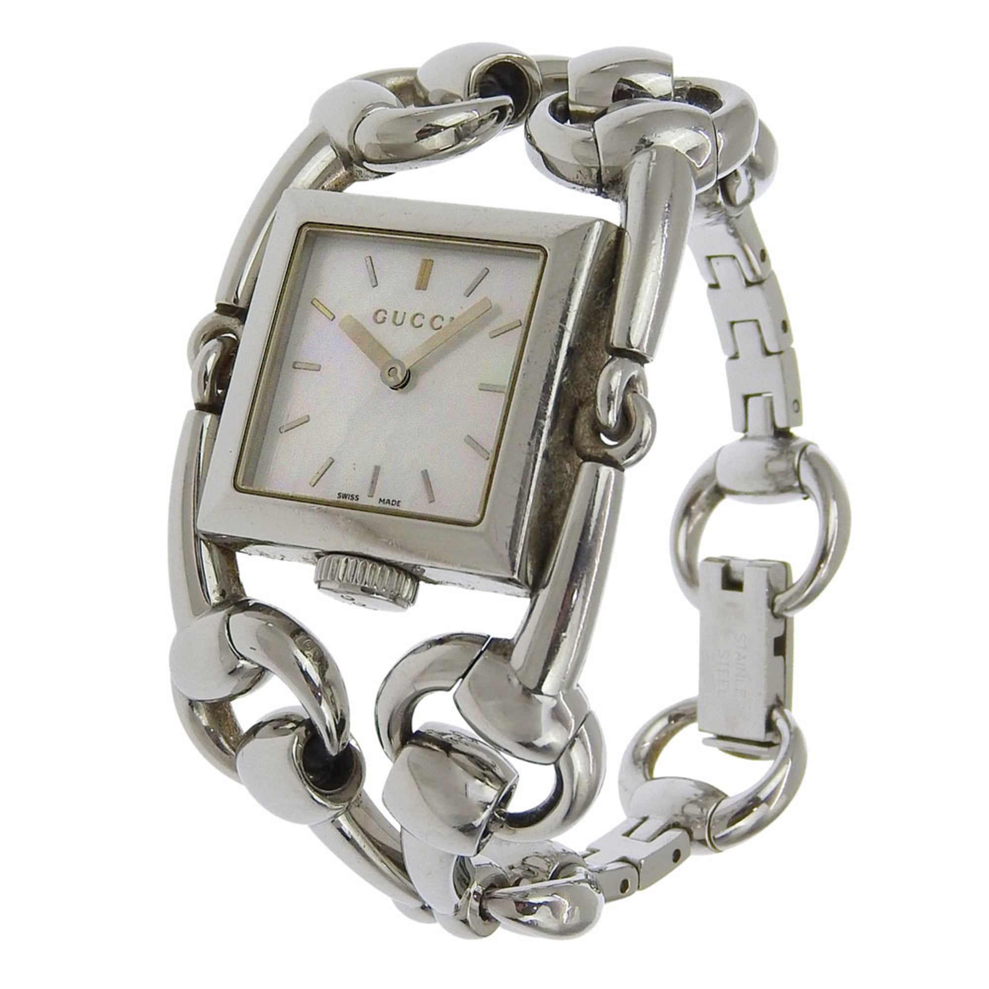 Gucci Signoria Watch, 116.3mm, Stainless Steel, Quartz Movement, Analog Display, White Shell Dial, Women's — Good
