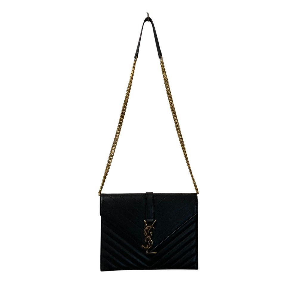 Yves Saint Laurent SAINT LAURENT PARIS BO MONOGRAMME Cassandra V-Stitch Chain Shoulder Bag in Black for Women — Like New