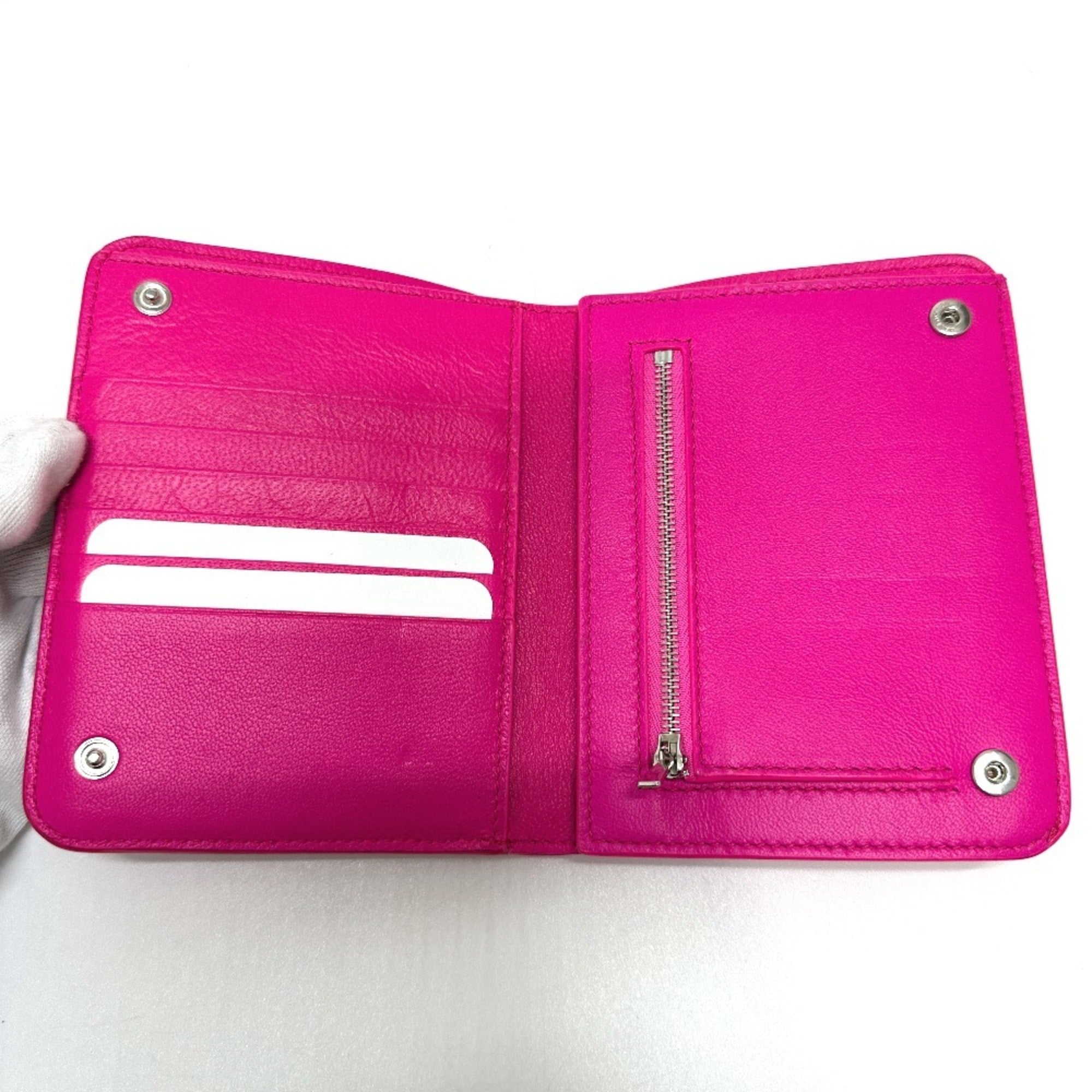 BALENCIAGA Logo Ville Medium Wallet, Bi-fold Leather, Unisex, Pink