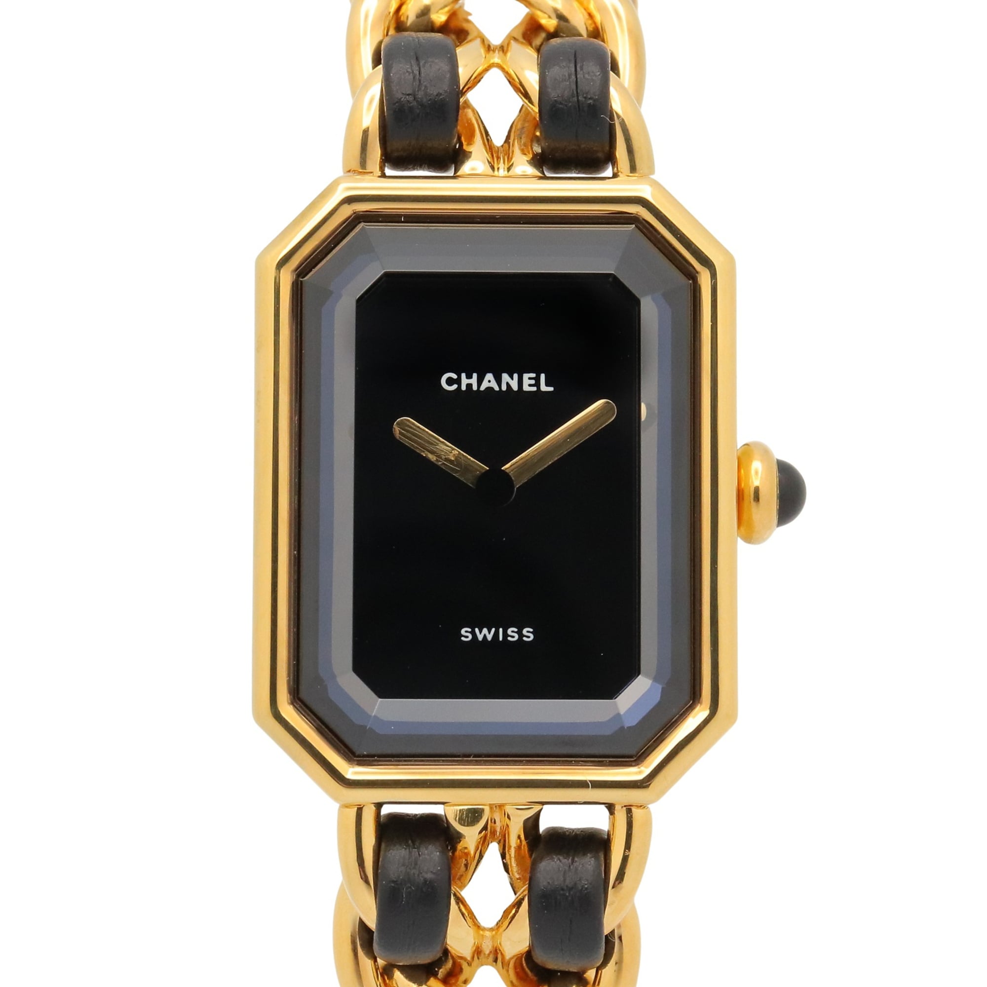 Chanel CHANEL Première S Watch, Gold Plated (GP), Leather Strap, Women's, Black, H0001 — Very Good