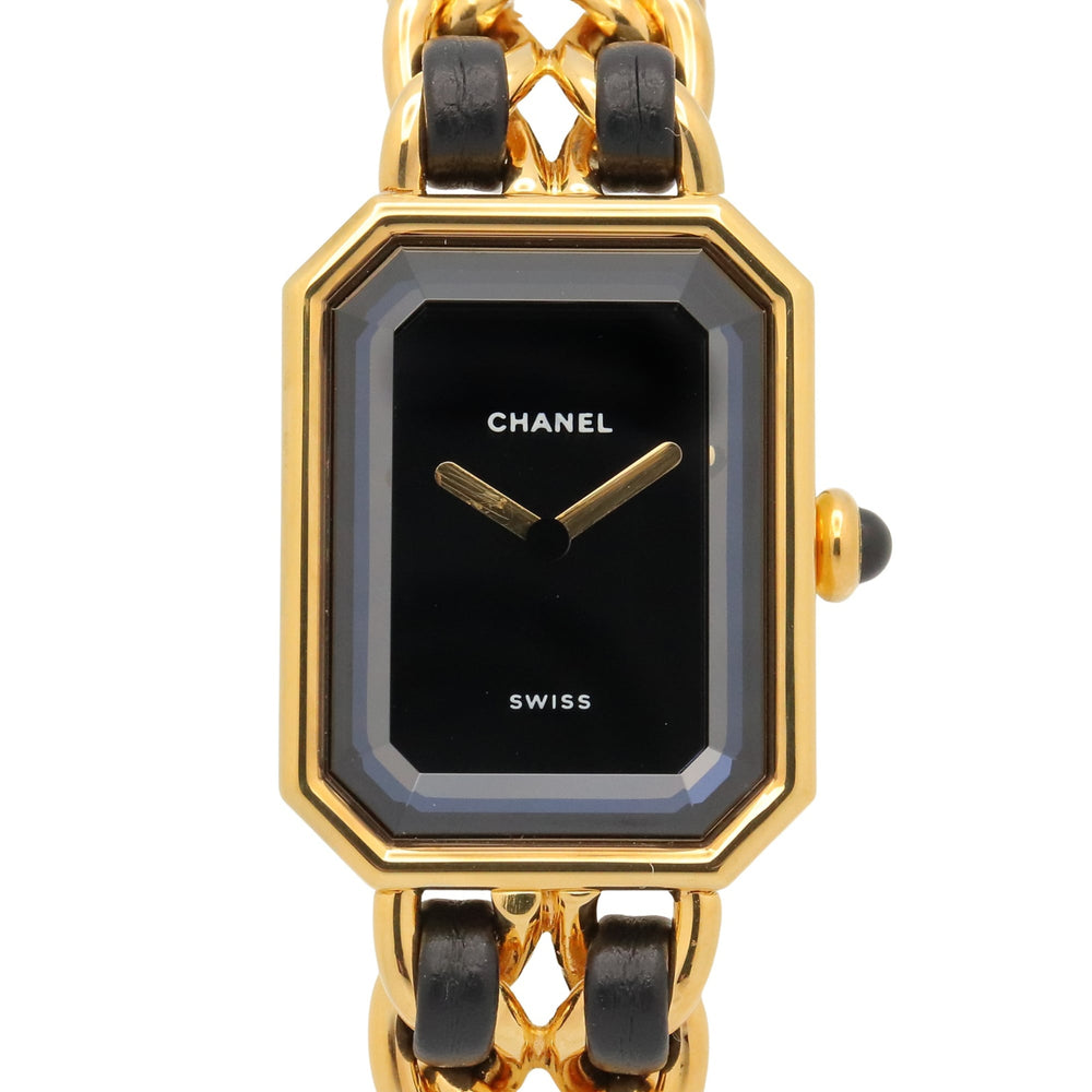 Chanel CHANEL Première S Watch, Gold Plated (GP), Leather Strap, Women's, Black, H0001 — Very Good